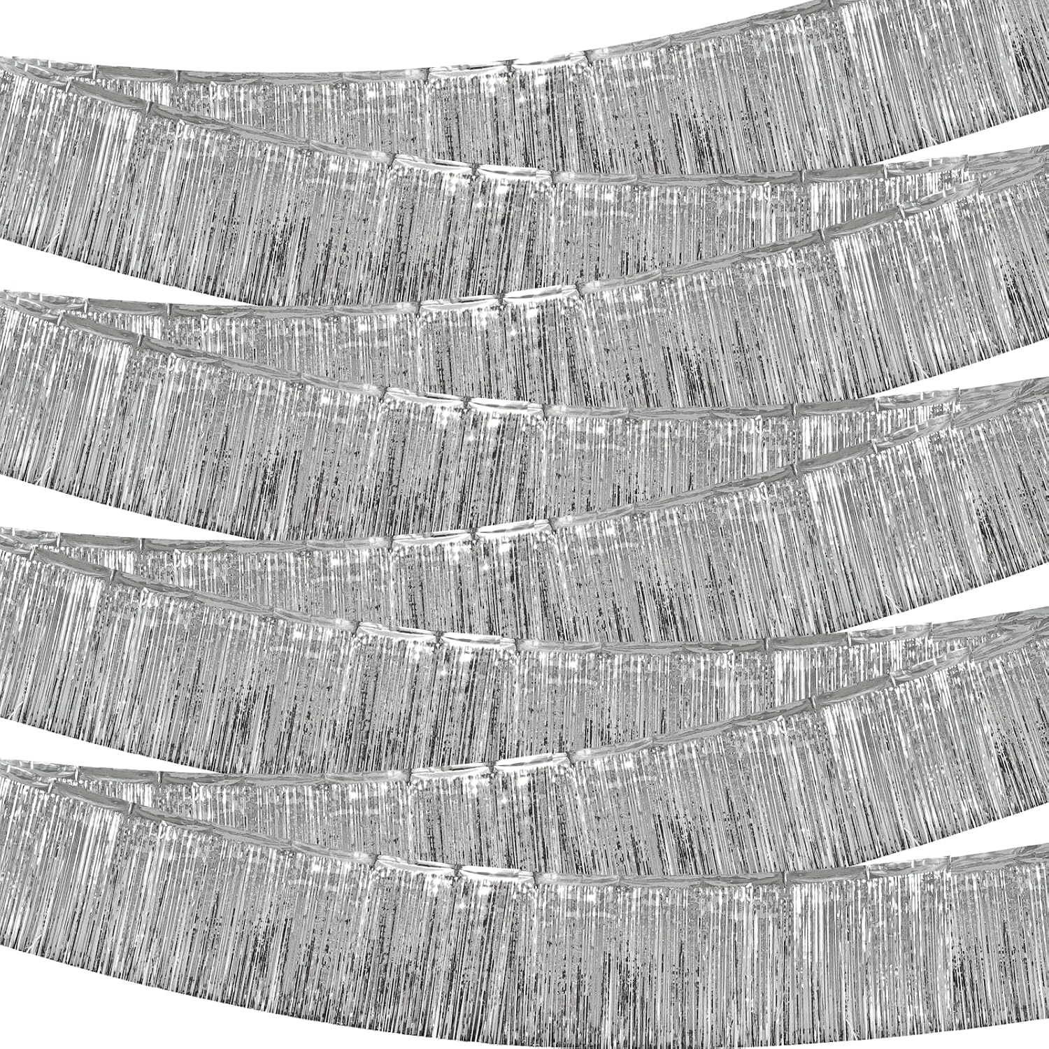 8pcs Metallic Foil Fringe Garland 10FT Tinsel Banners Shiny Tassel Wall for Parade Float Wedding Birthday Halloween Christmas New Year Party Decoration, Silver