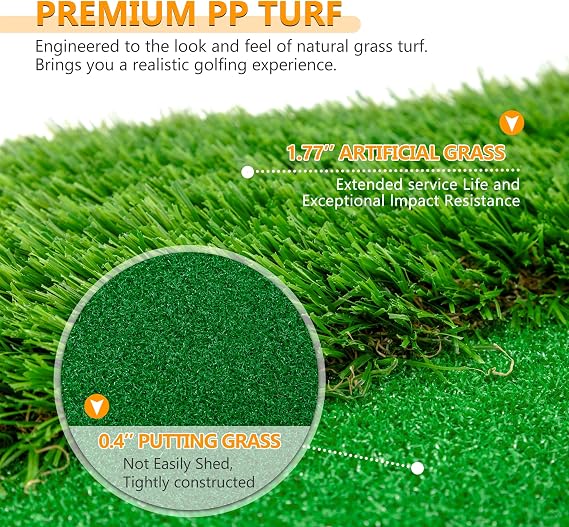 10 x 5FT Golf Putting Green Mat with 3 Holes & Flags, Premium Realistic Turf for Indoor & Outdoor, Non-Slip Base, Slope Pads & Practice Balls Included