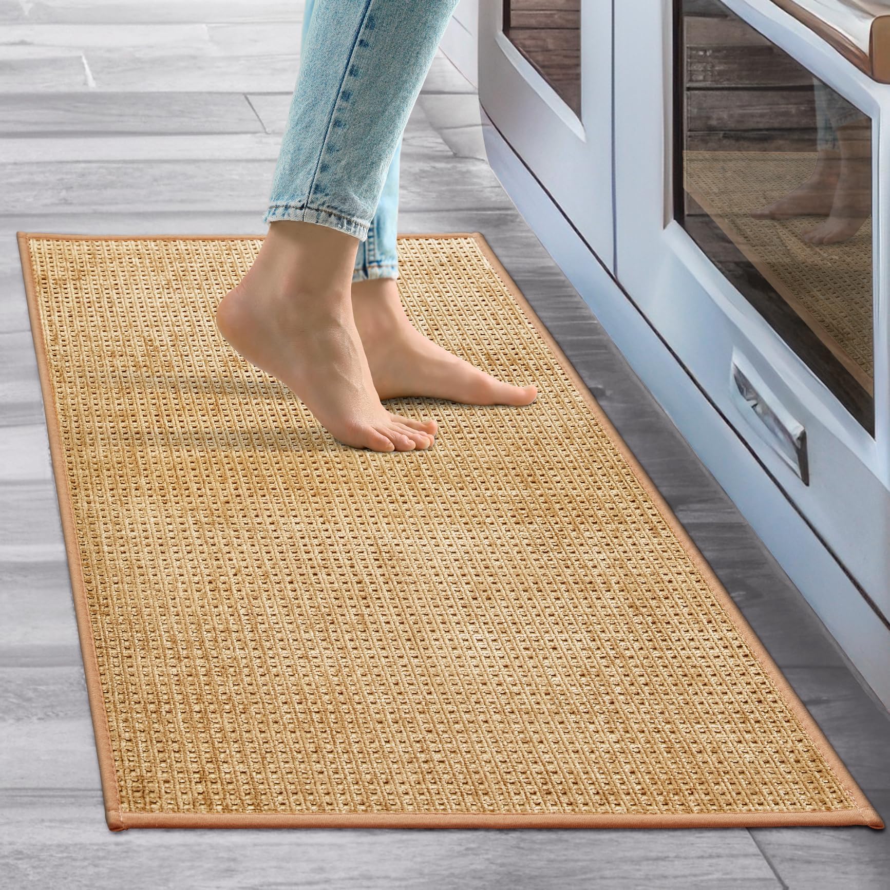Tyrot Kitchen Rugs and Mats Non Slip Washable Non Skid Rubber Floor Mat for Standing, Front of Sink, Entrance, Laundry - Absorbent, 20"x32", Beige
