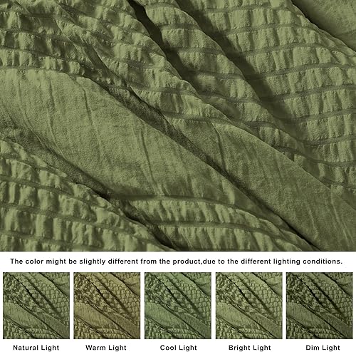 Miniatura 5 de Juego de edredón tamaño Queen de 3 piezas de color verde oliva, suave juego de edredón de sirsaca verde oscuro con 2 fundas de almohada, juego de