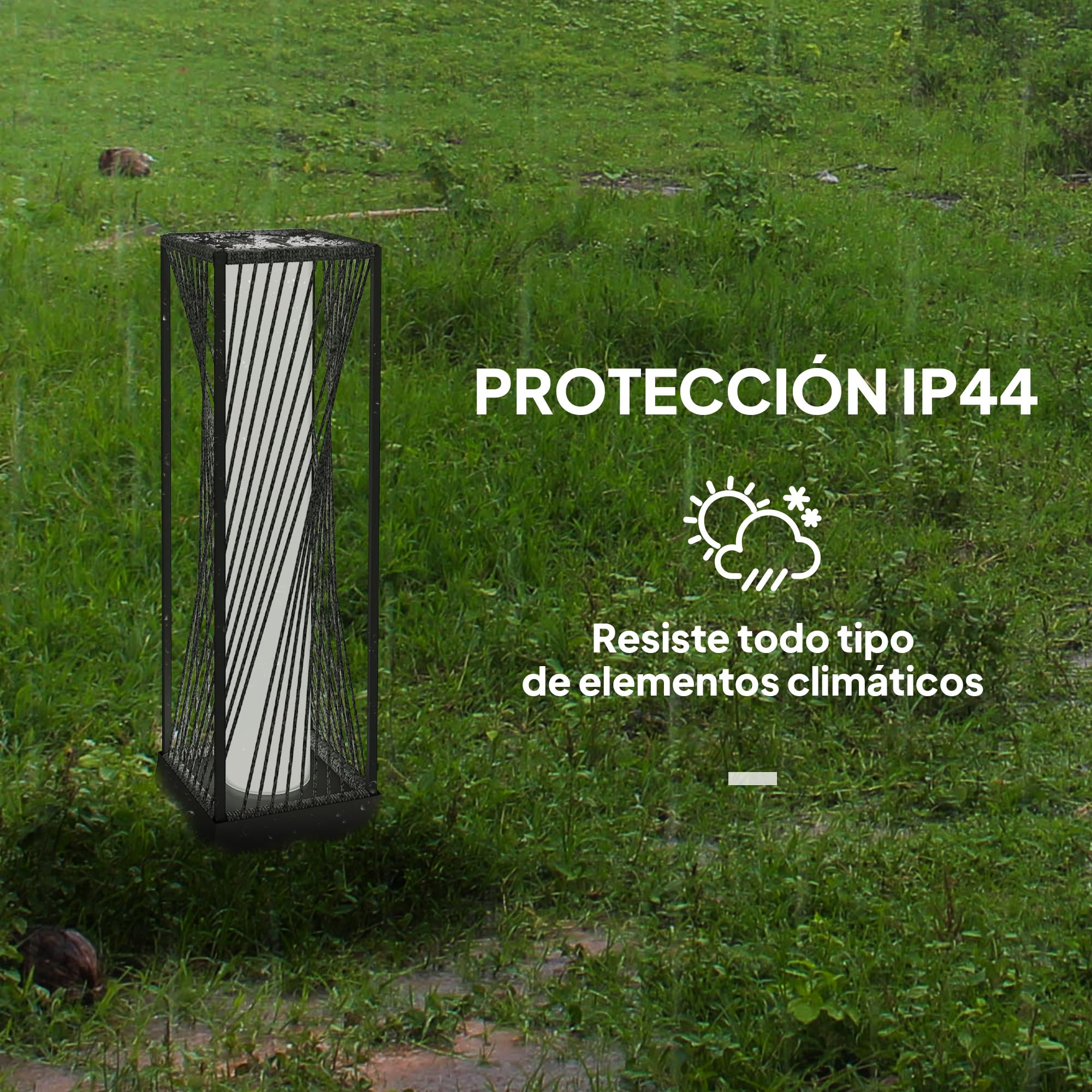 Outsunny Linterna de Jardín de Ratán Sintético Farola Solar con Luces LED Encendido y Apagado Automático Impermeable para Terraza Balcón Patio 22x22x77 cm Gris