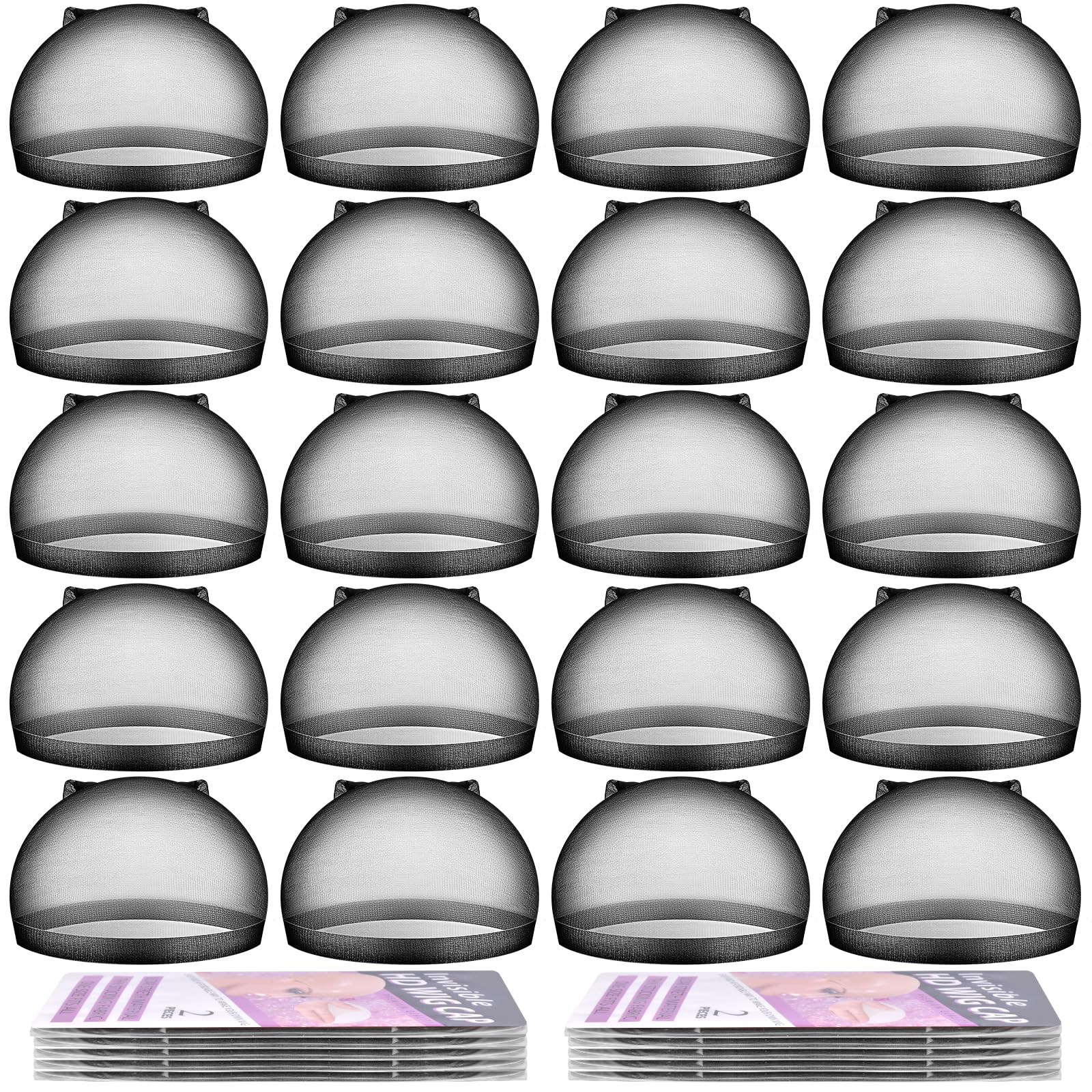 MORGLES 20 Pcs HD Black Wig Cap for Men Women, Stretchy Nylon Wig Caps for Lace Front