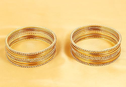 Miniatura 3 de Touchstone Colección de brazaletes dorados de Bollywood indios con diamantes de imitación de grano de trabajo, joyería de diseñador gruesa para