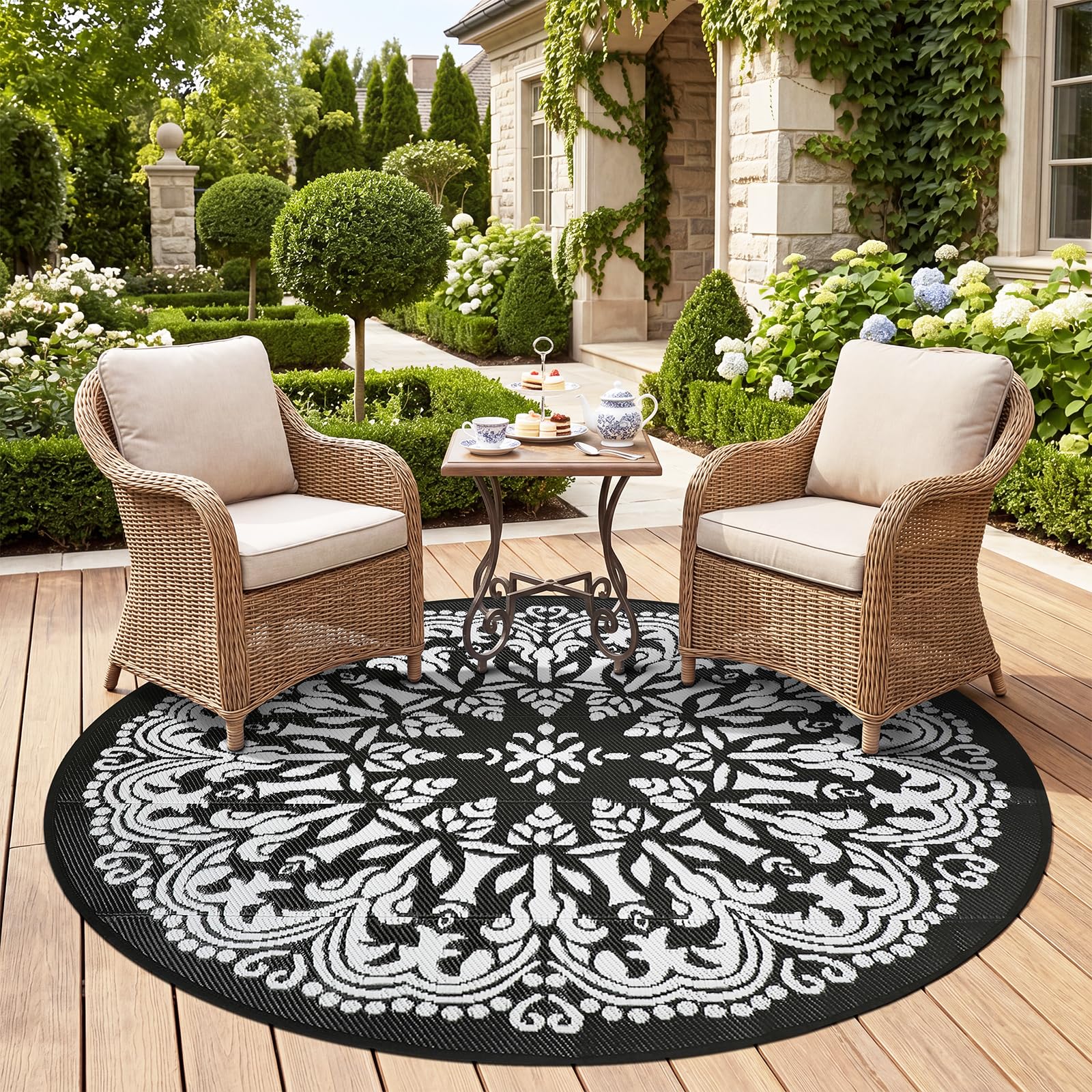 Tapis de jardin rond 1,8 m imperméable pour aménager un balcon ou une terrasse