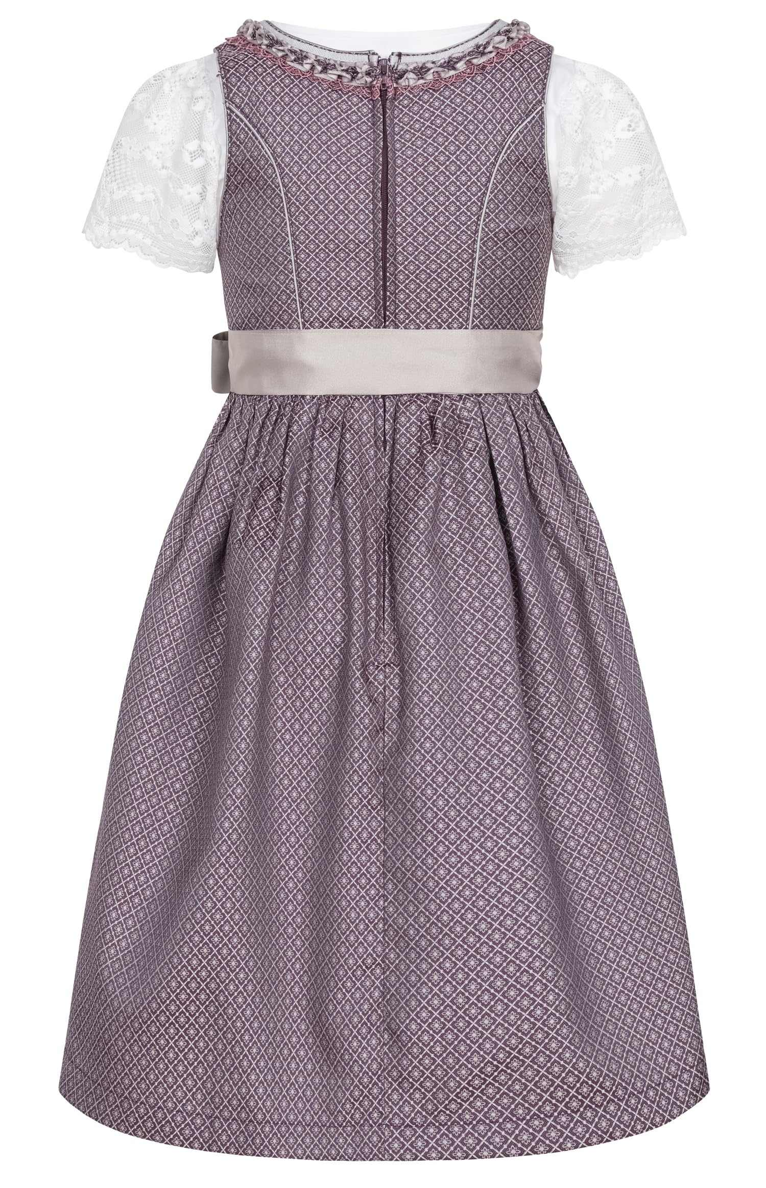 Nübler Dirndl Mädchen - 3 teiliges Set Dirndl Kleid mit Trachtenbluse und Schürze traditionell - Moderne bayrische Tracht, Gavrila in Aubergine