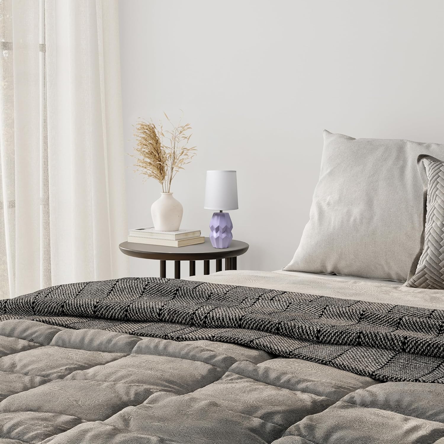 Simple Designs LT1165-LAV 12.5" Chic Glow Ceramic Geometric Table Lamp with White Fabric Shade, Stylish Accent Lighting, for Bedroom, Office, Living Room, Dorm, Lavender