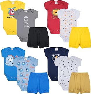 Kit 12 Peças Body Bebê Estampado Manga Curta com Short Roupa Bebe Algodão para Menino ou Menina (GG, Menino)