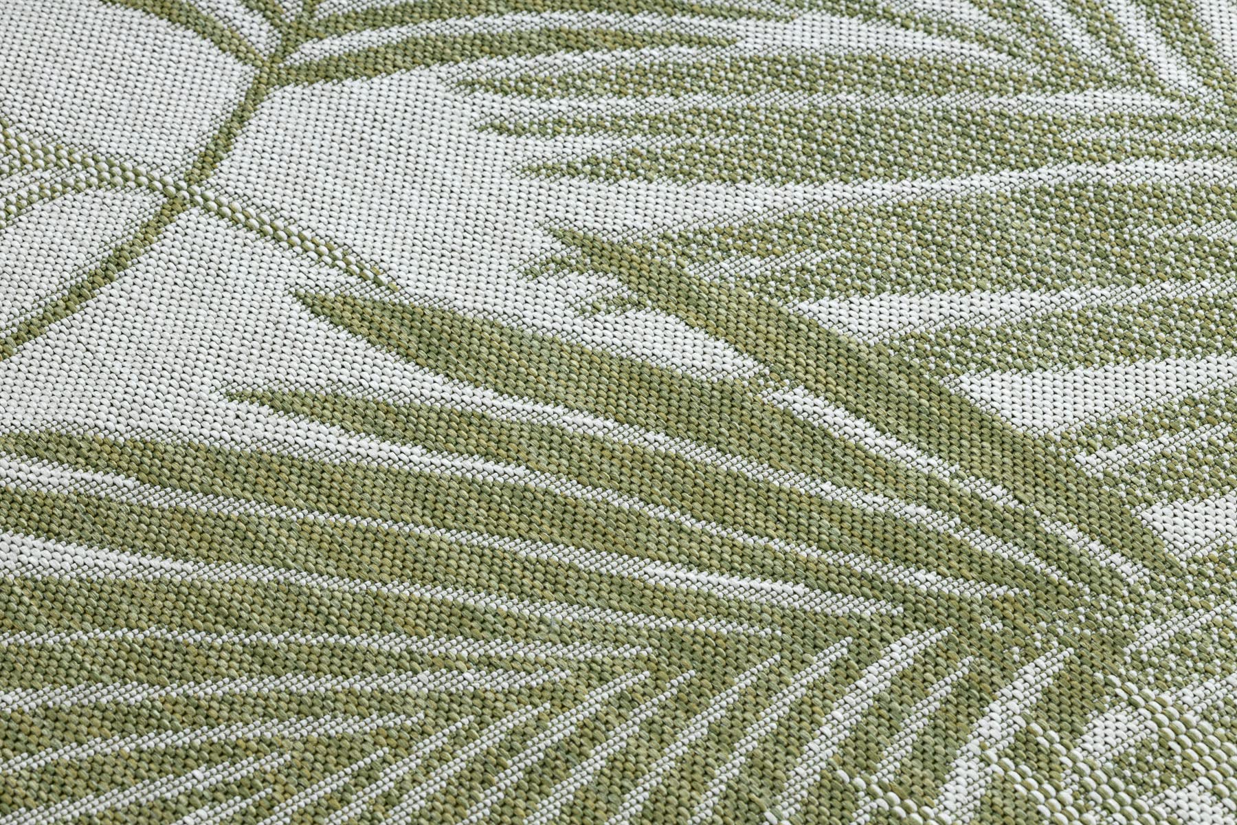 rugsx Tapis SISAL SION Intérieur & Extérieur, Haute qualité, Tissage à Plat, pour Chambre/terrasse/Balcon, Feuilles de Palmier, Tropical, tissé à Plat écru/Vert 80x150 cm