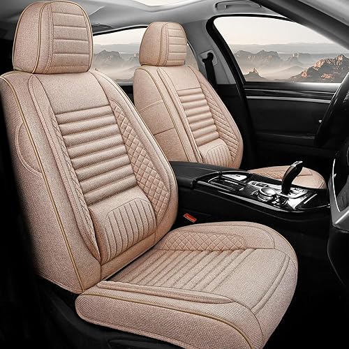 GEEYONTEK Juego completo de fundas de asiento de automóvil, cojín universal de lino para vehículos delanteros y traseros de automóvil, protectores