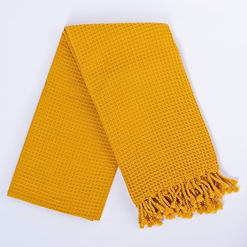 Miniatura 4 de PÜSKÜL - Toallas de gofre para piscina, playa, spa, sauna, gimnasio, toallas originales de 100% algodón turco (Pesthtemal Hammam amarillo mostaza, 5)