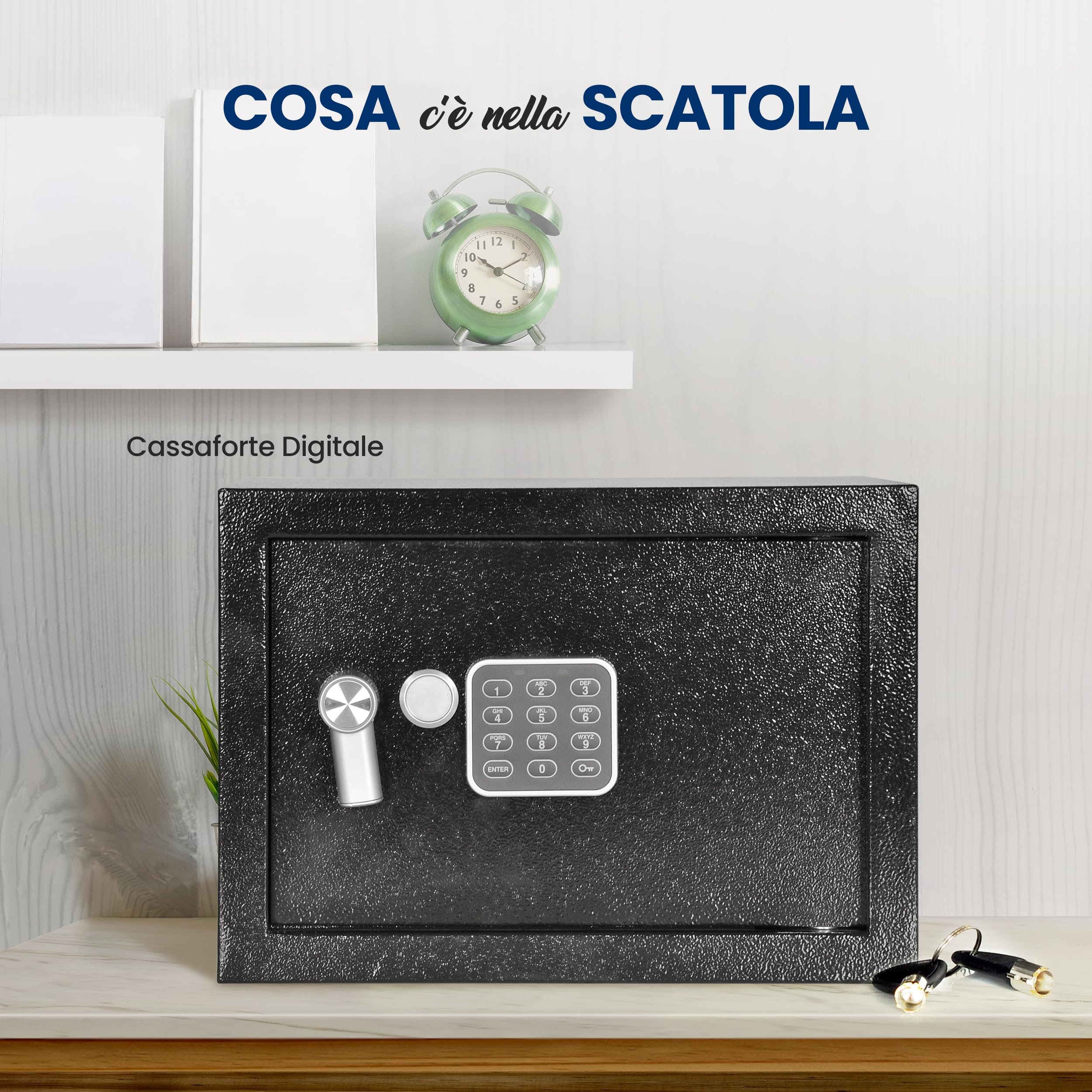 SereneLife Cassaforte, Cassaforte Piccola Elettronica, Cassetta di Sicurezza 31x20x20 cm, Tastiera Digitale, 2 Chiavi, Denaro e Gioielli, per Casa e Ufficio, Montabile a Muro e Pavimento