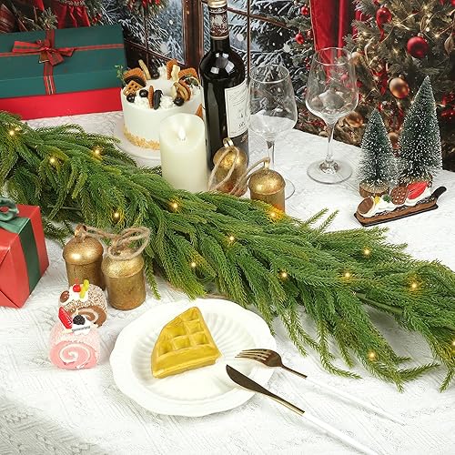 Miniatura 5 de Fovths Juego de 1 guirnalda de Navidad de Norfolk de 6 pies, guirnalda artificial de vegetación sintética, 4 campanas de vaca con cuerda colgante de