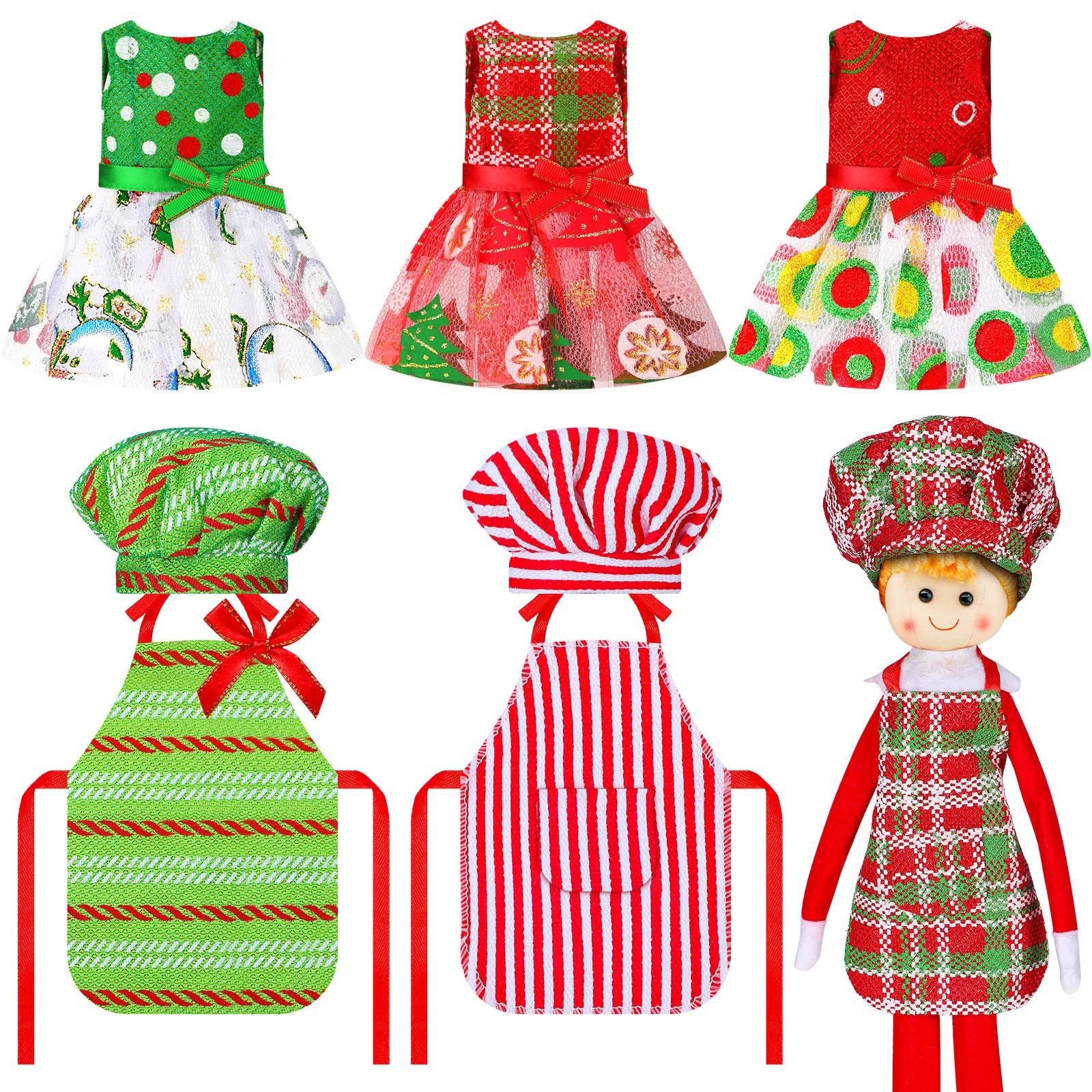 Chalyna Pieces Santa Clothing Elf Doll Dance Skirt Set Christmas Elf Skirts for Elf Doll Christmas Holiday Decorations (Not Include Doll) (Modern Style)