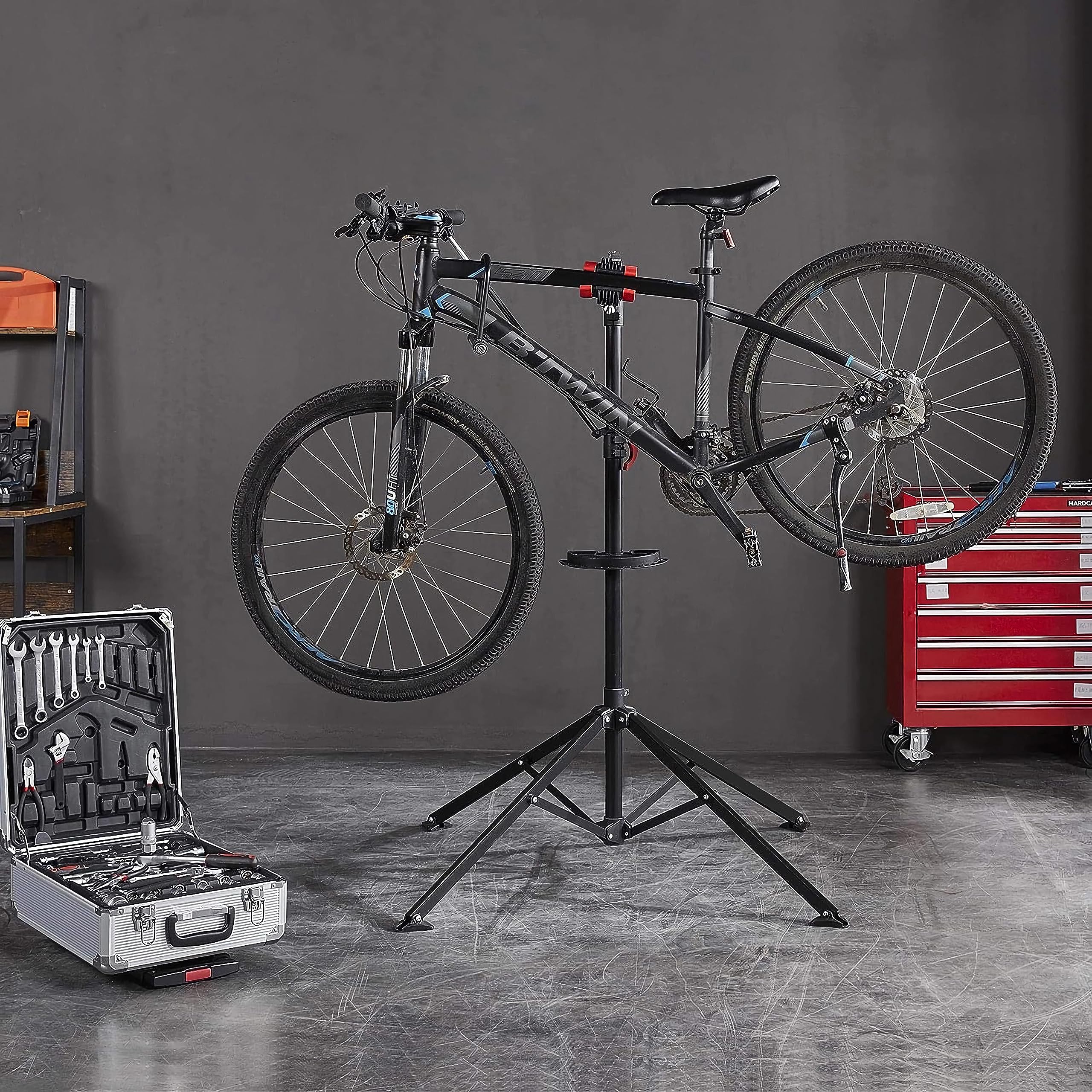 Retoo Fahrradmontageständer für Fahrräder, bis 30 kg, höhenverstellbar 108-190 cm, stabiler Montageständer für Mountainbike & E-Bike, Montageständer, Fahrradhalter für Garage & Haus, Schwarz