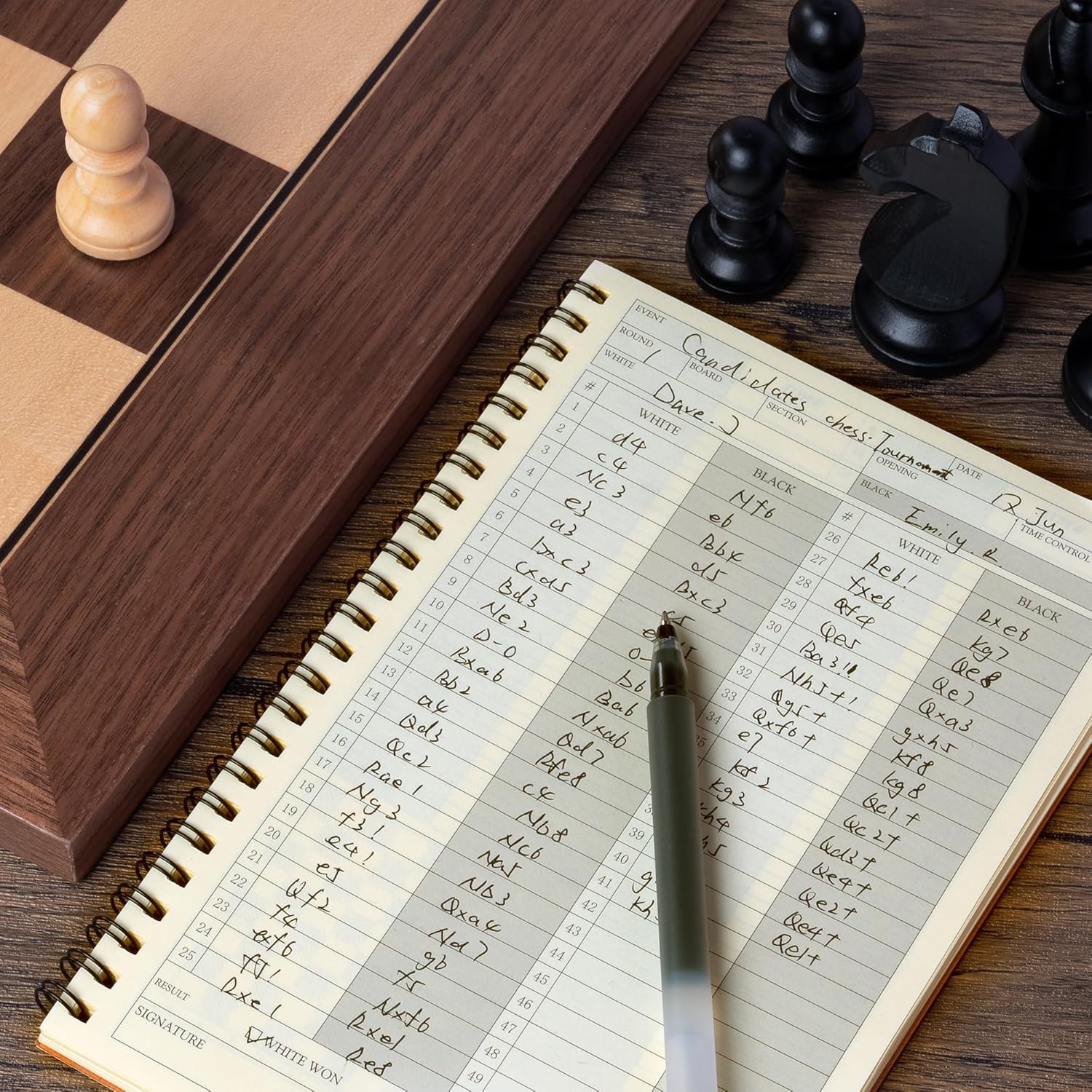 A&A 21.25" Professional Wooden Tournament Chess Board with A&A 2 Pack Chess Scorebook