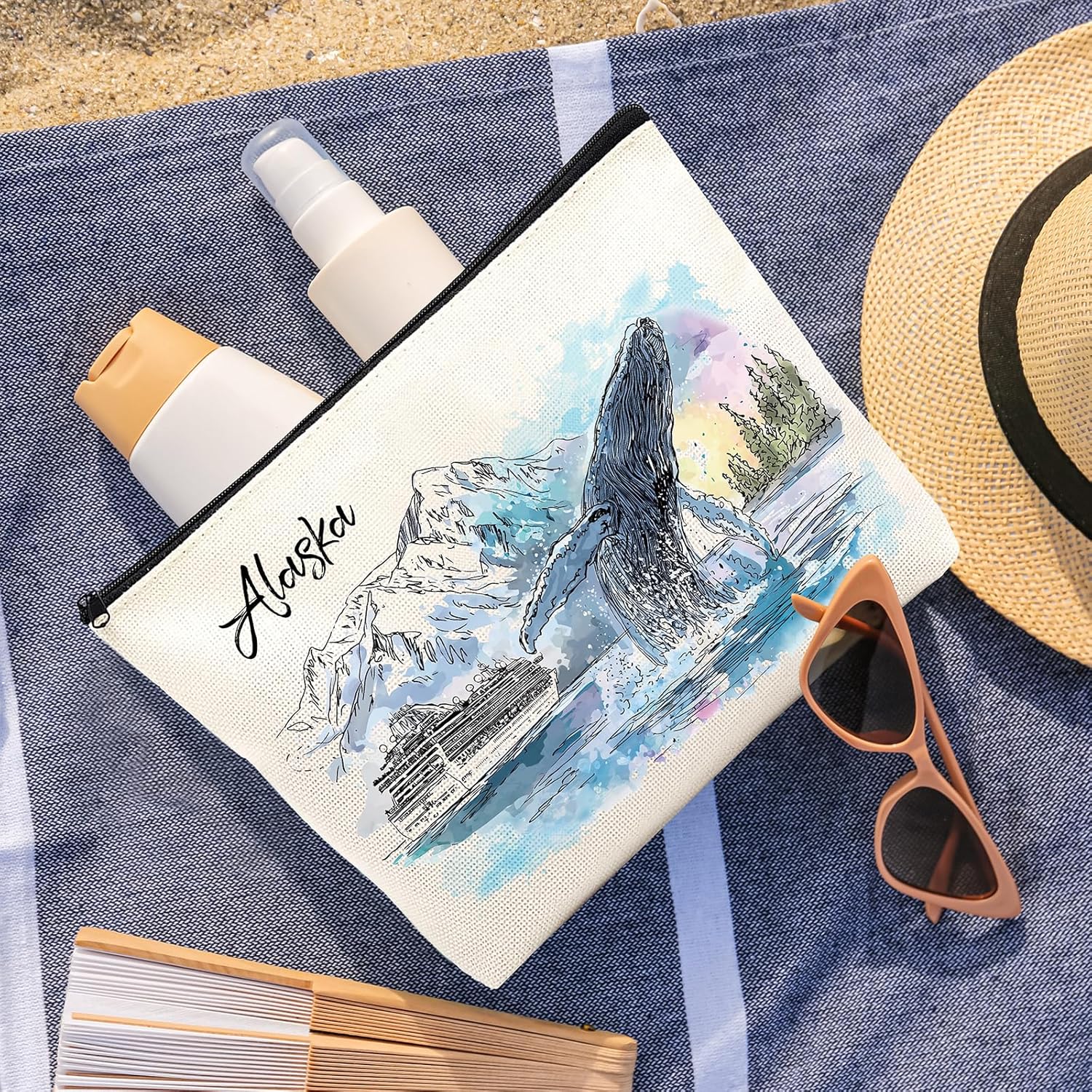 Alaska Souvenirs Makeup Bag - Alaskan Cruise Essentials for Women Portable Toiletry Pouch Trip Must Haves Watercolor Travel Cosmetic Bags Birthday Christmas Gifts for Girls Mom Friend - Image 5