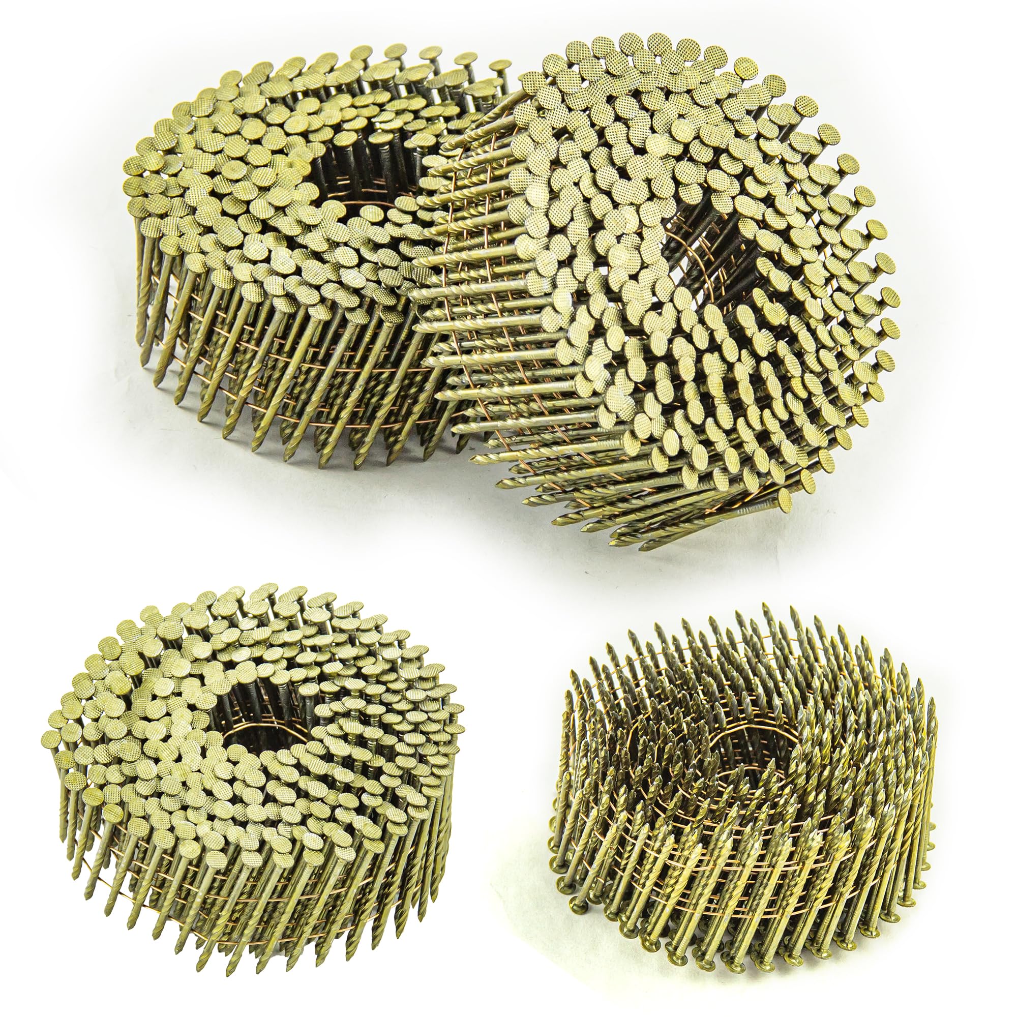 meite Siding Nails 15 Degree Coil Nails 2 Inch × .099 Inch Screw Shank Wire Collated Nails 9,000PCS, Full Round Head Bright Coated Siding Nails for Coil Nailer Sheathing Decking Fencing