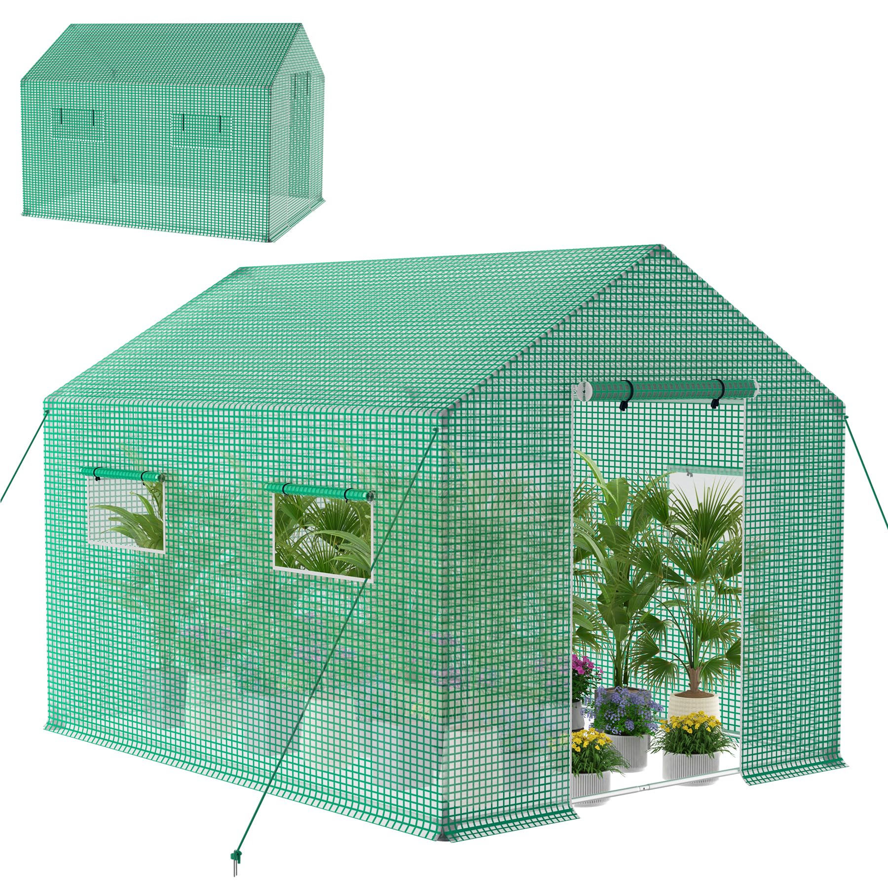 Froadp Szklarnia 3 x 2 x 2 m, ochrona przed zamarzaniem, foliowa szklarnia z oknem, odporna na warunki zimowe, z ocynkowanej rury, 6 ㎡, szklarnia do roślin, warzyw, ogrodu, zielona