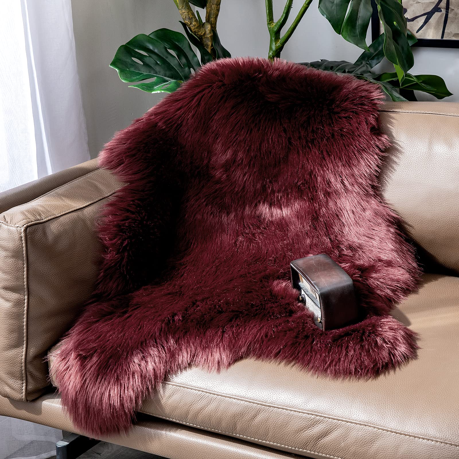 MIULEE Tapijt van imitatiebont, pluizig, zacht en warm, modern vloerkleed, decoratief, bont, onregelmatig tapijt, wol, comfortabel, 60 x 90 cm, wolk oranje