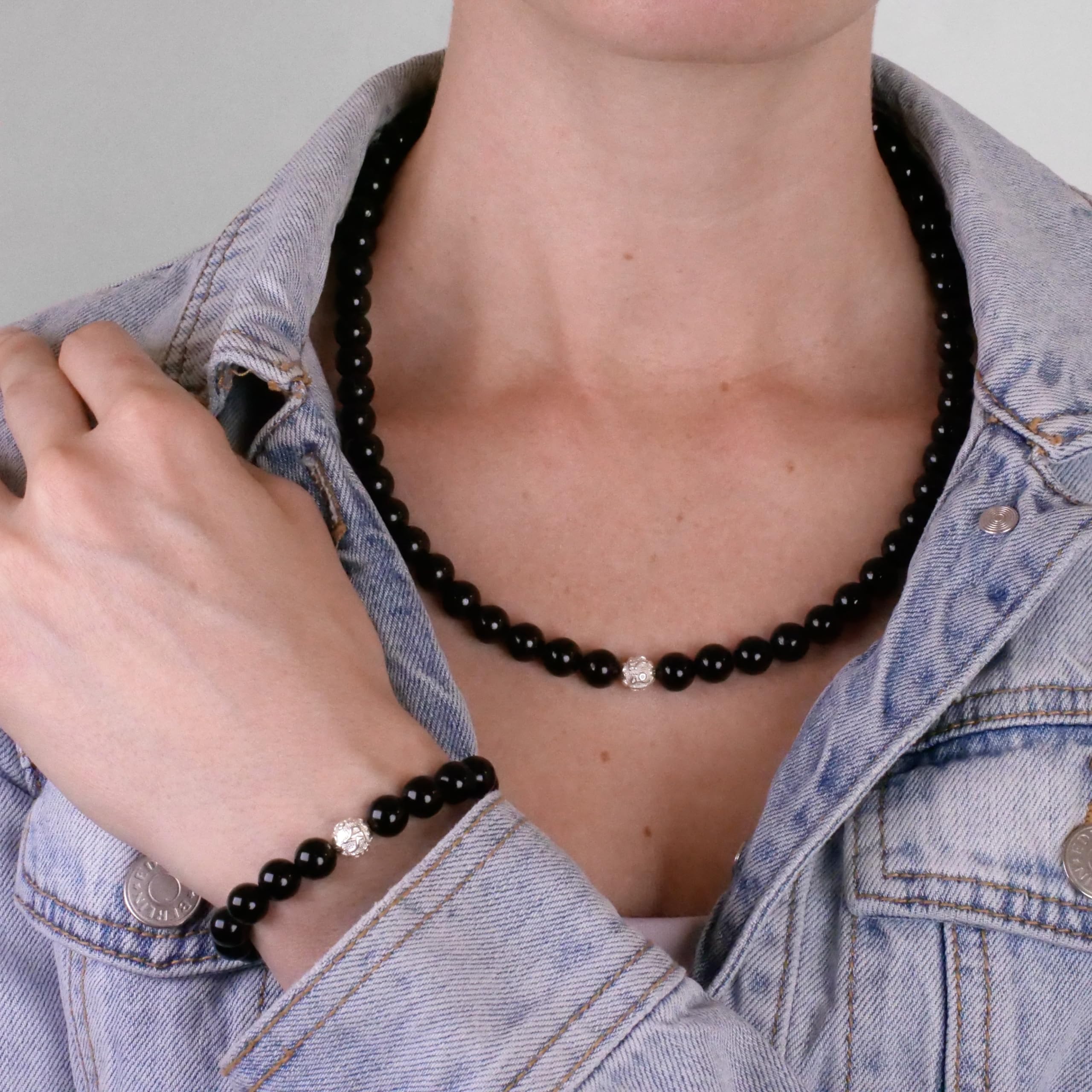 BERGERLIN Echte Naturstein Perlenkette - Naturstein geprüft in Deutschland - Halskette mit Verschluss und 925 Sterling Silberperle, mit Echtheitszertifikat, für Damen und Herren