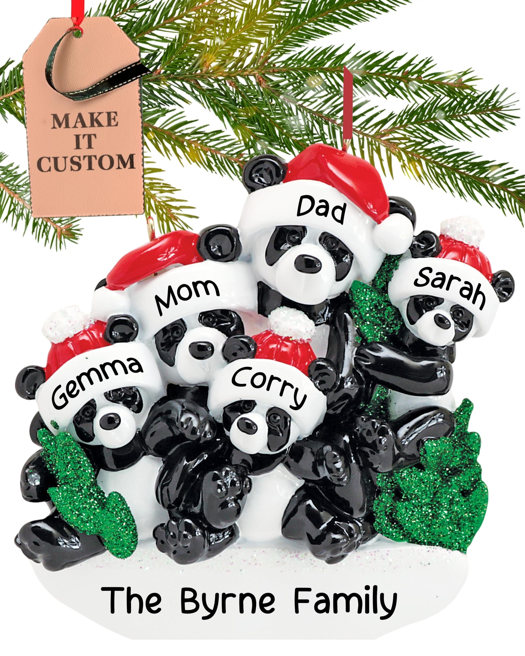 Holiday Traditions Multicolor Personalised Family Of 5 Ornament 2025 – Fast & Free 24H Customisation – Christmas Ornaments For Tree – Custom Gift Wrapped Panda Bear Keepsake For Five Persons