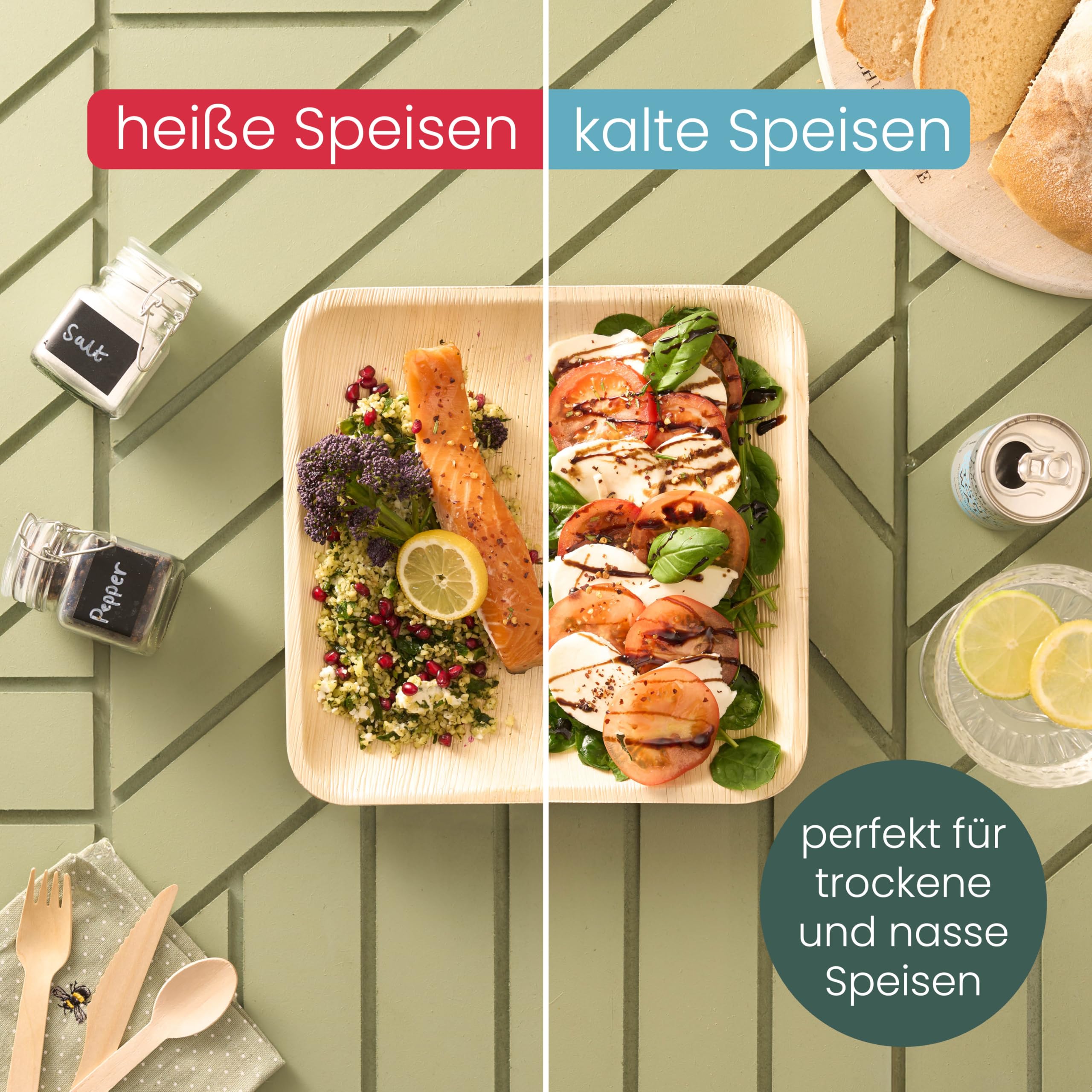 HAAGO 125 quadratische Palmblatt-Teller, 25 cm – stabile Einwegteller für warme & kalte Speisen, Party & Grillen – kompostierbar, für Mikrowelle, Backofen & Gefrierschrank, Holzteller-Optik