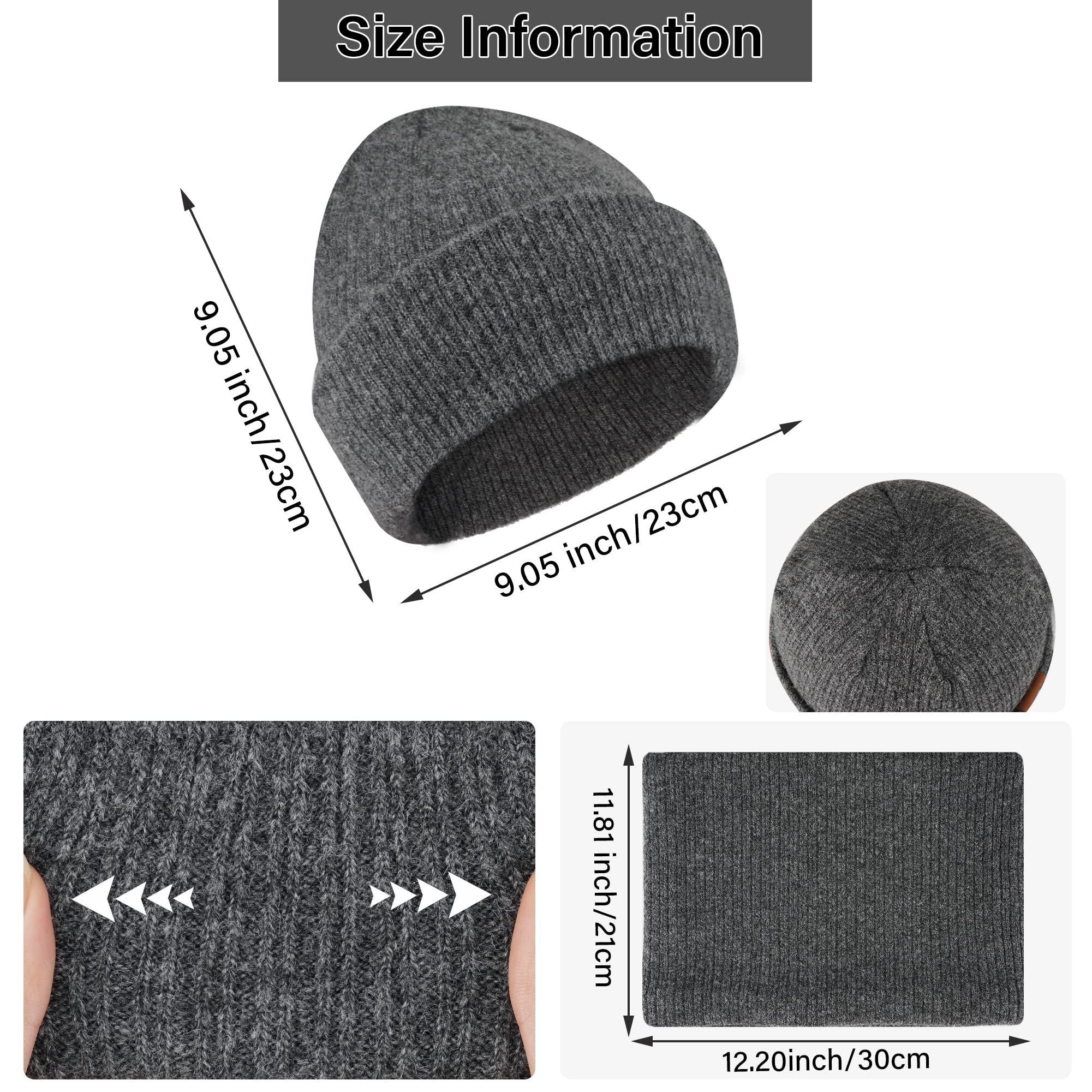 Mujer Hombre Invierno Termicos Gorro Beanie Bufanda Conjunto Tejido Slouchy Gorros Infinity Bufandas para Mujeres Hombres