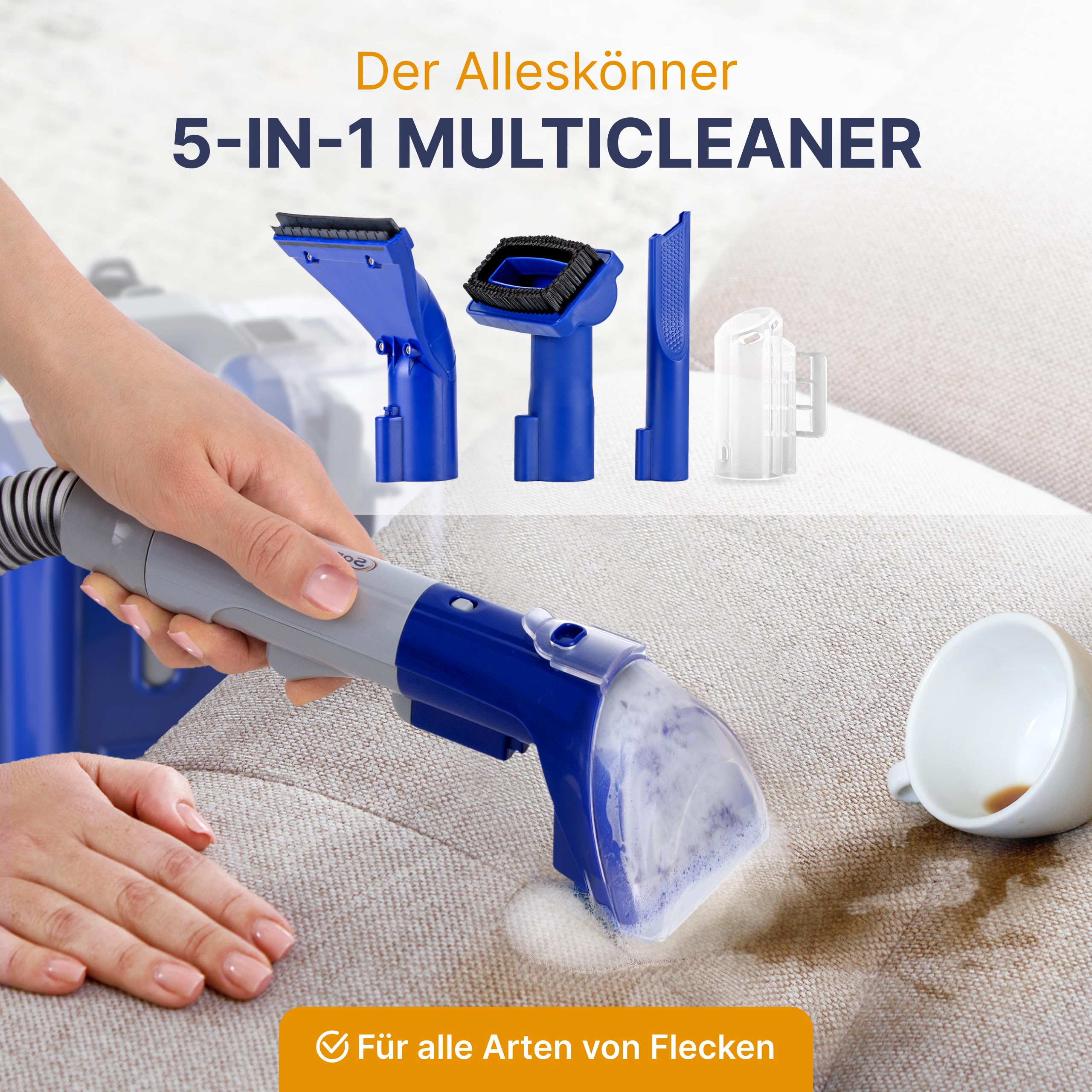 SOMMERTAL MultiCleaner WS450 5in1 Gerät für Teppiche, Treppen, Polster, Sofa, Auto, Tiere, Flecken, Leistungsstarker 450w Motor, Waschsauger, mit Zubehör, Selbstreinigung