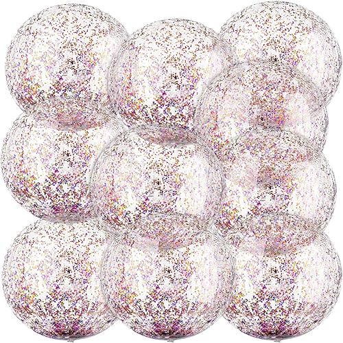 20 bolas inflables de playa con purpurina de 24 pulgadas y 16 pulgadas, lentejuelas gigantes, bolas de juguetes para piscina, bola de purpurina