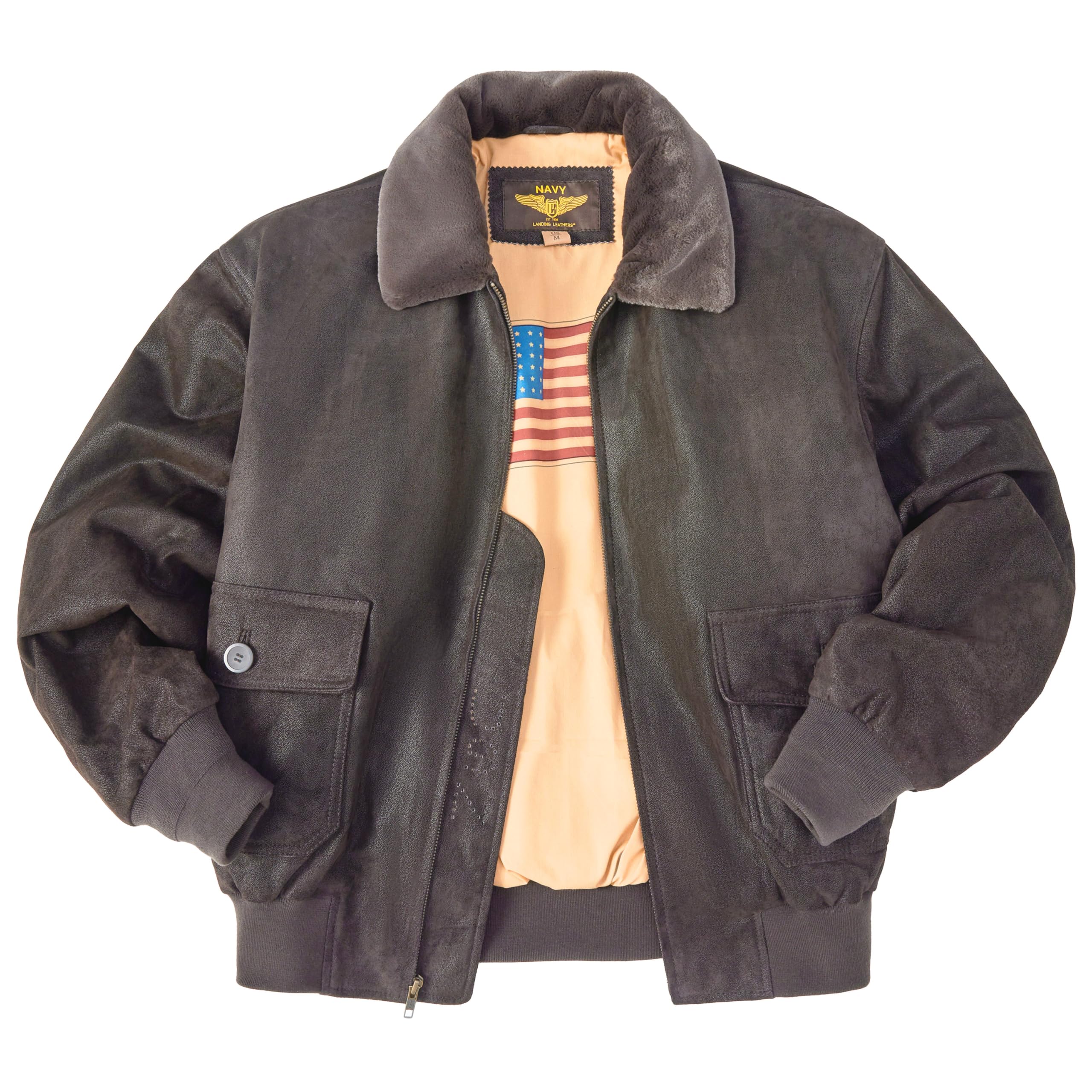 Landing Leathers Men Navy G-1 Leather Flight Bomber Jacket (Also available in Big & Tall)