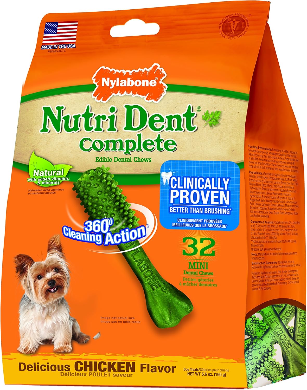 Nylabone NutriDent Complete Mini Dog Treat Bones, Chicken, 32-Count