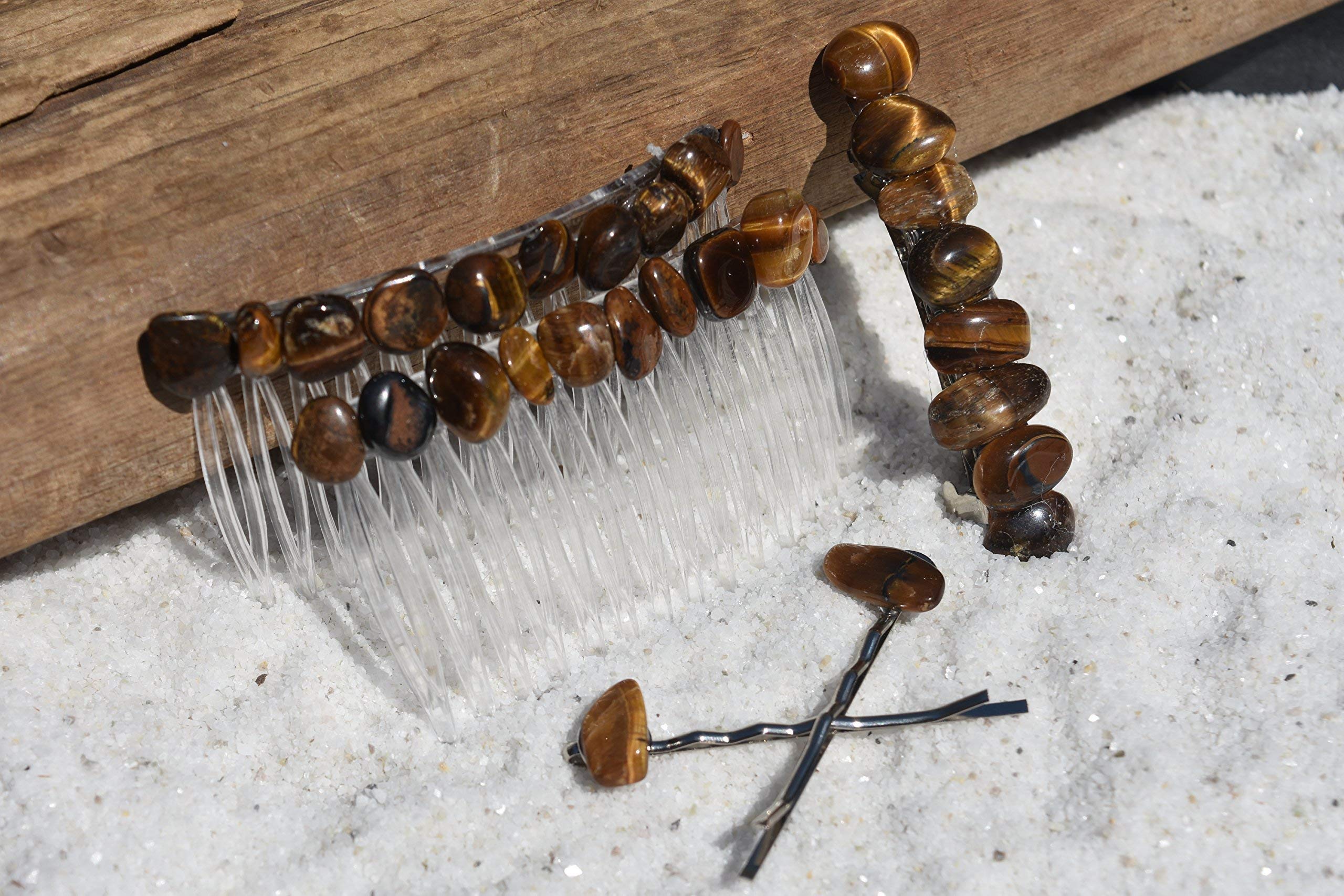 Tiger Eye Stone Barrette Hair Clip - Brown Tigereye Tiger’s Tigers Eye Stone Hair Clip: Polished Brown Boho Accessory main image 4