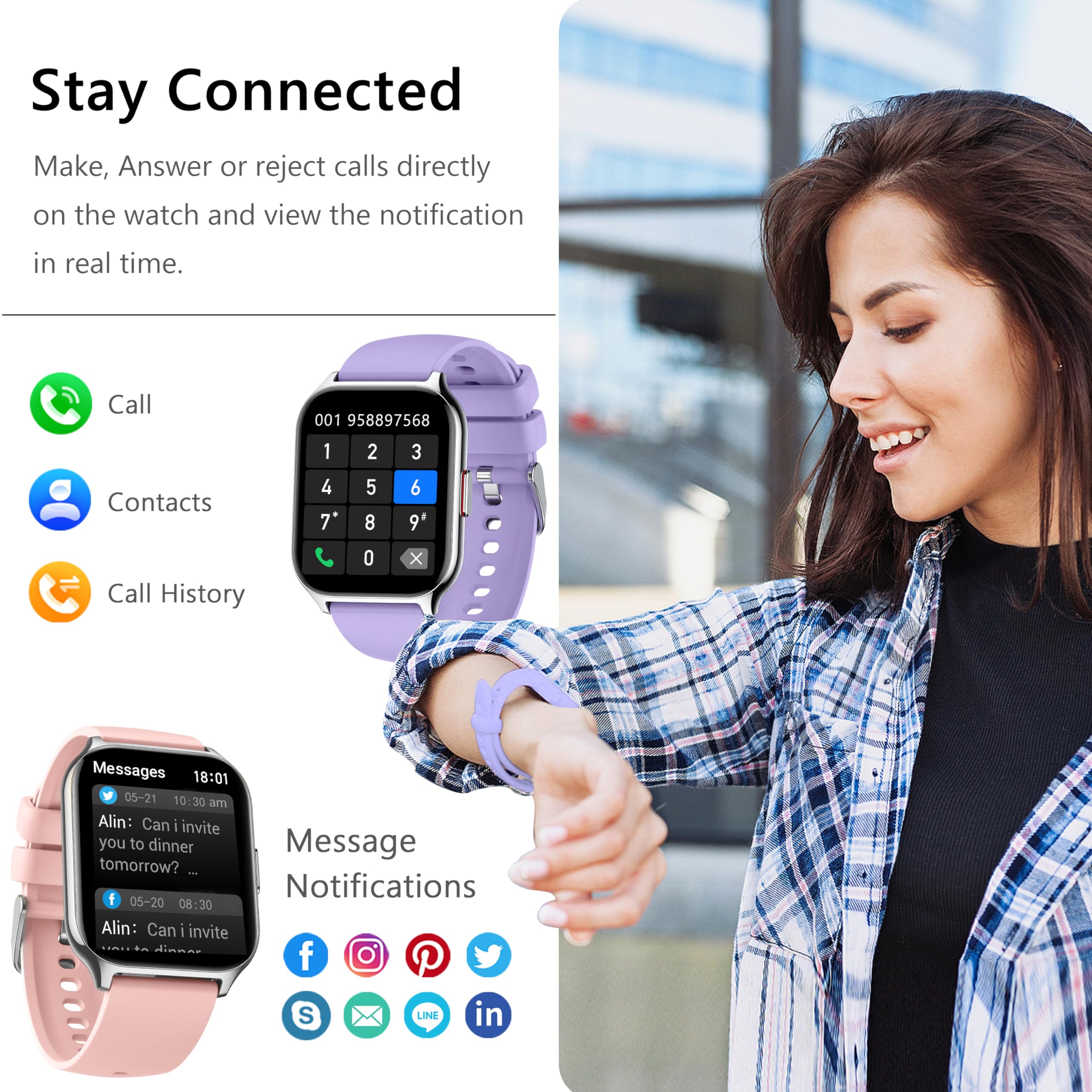 ZOSKVEE Smartwatch Uomo Donna, Effettua/Rispondi alle Chiamate, 2.0" Fitness Orologio, 100+ Modalità Sportive, Monitoraggio SpO2/Sonno/Pressione Sanguigna/Frequenza Cardiaca, Compatibile iOS/Android