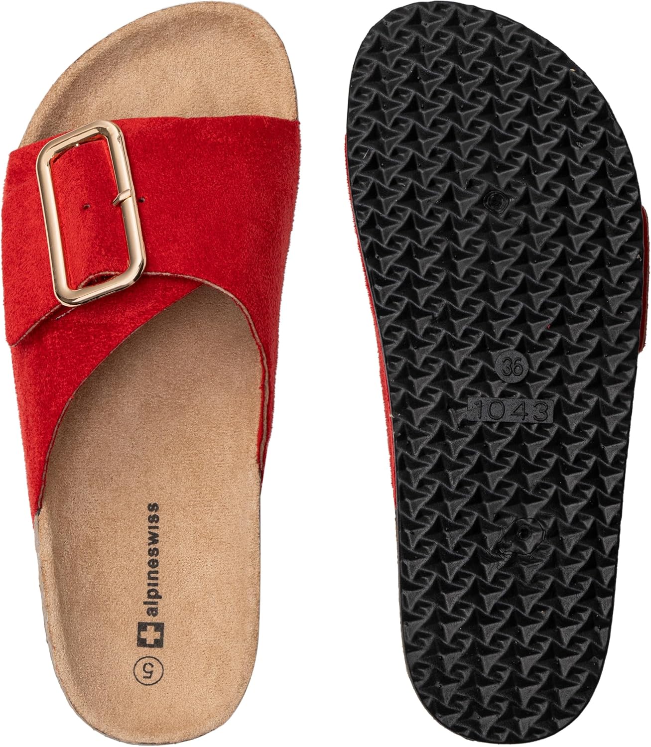 Alpine Swiss Heidi Womens Slide Sandals | Comfortable Cork Footbed with Arch Support | Adjustable Buckle | Vegan Suede | Anti-Slip Traction | Shoes for Summer & Beach - Image 4