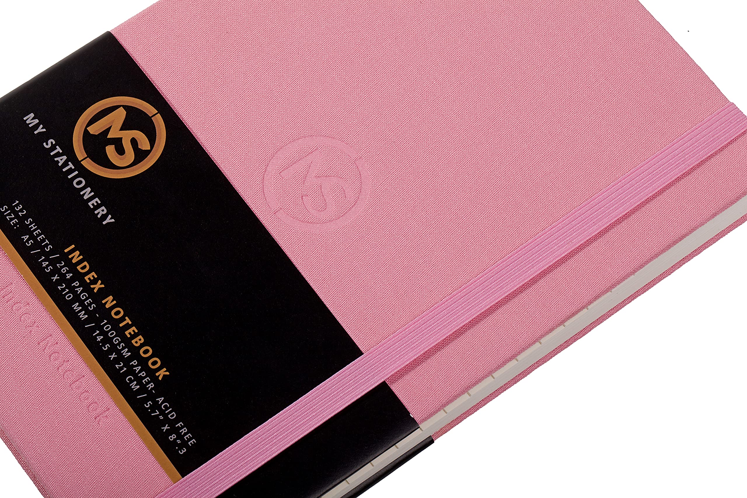 A5 Index Notebook Hardback Linen Fabric Cover 8mm Ruled Margin A-Z Tabs 264 Pages 100 GSM Ivory Paper - FSC Approved (Pastel Pink) - Image 3