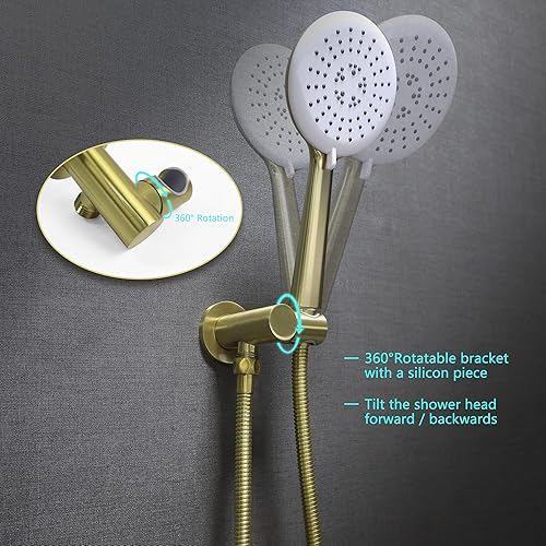 Miniatura 4 de Soporte para varita de ducha de oro cepillado, soporte de pared para ducha de mano, soporte de cabezal de ducha ajustable, soporte de rociador de