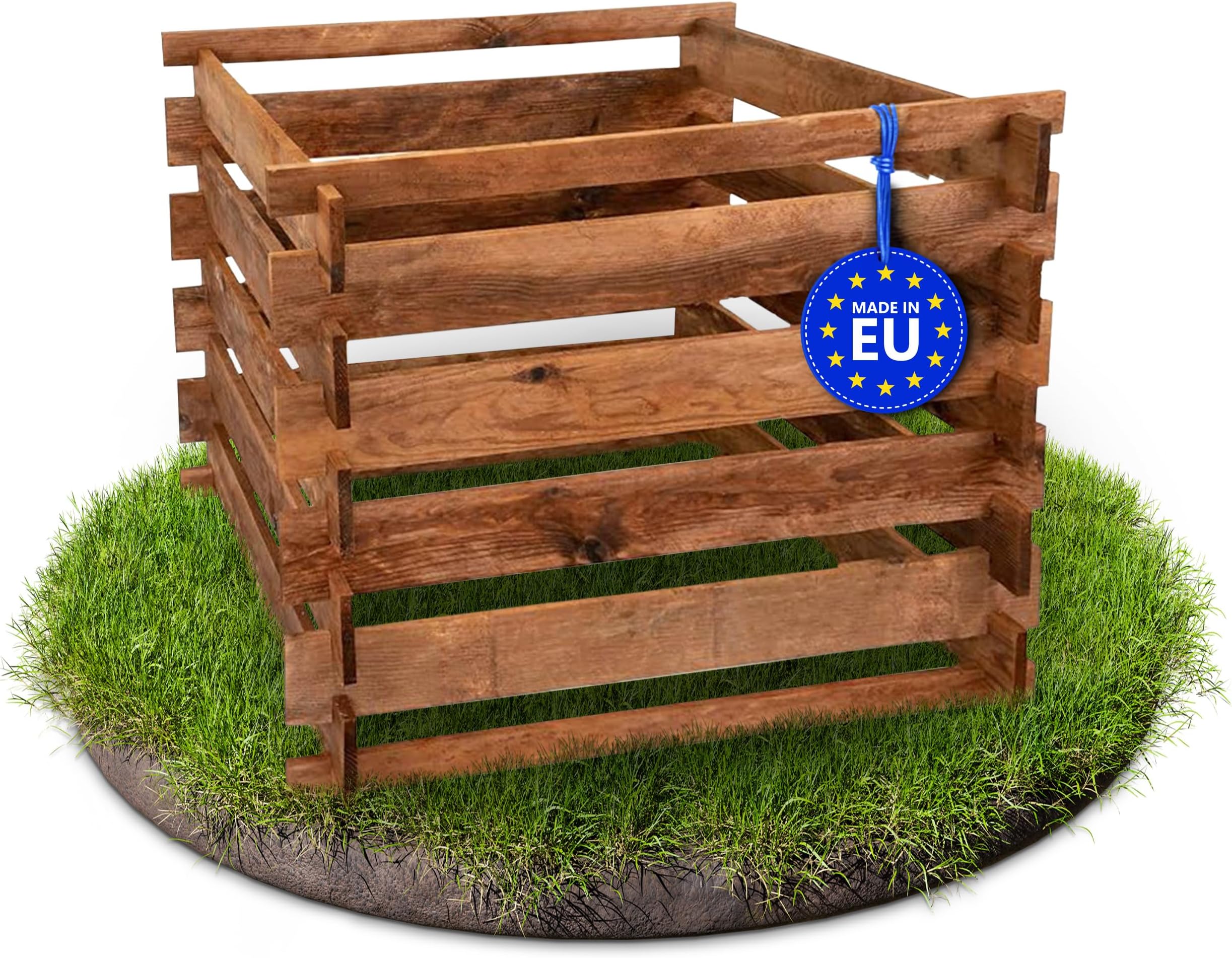 Gartenwelt Riegelsberger Wooden Composter 90 x 90 x H70 cm - Pressure Treated Brown Pinewood with Wooden Pole System