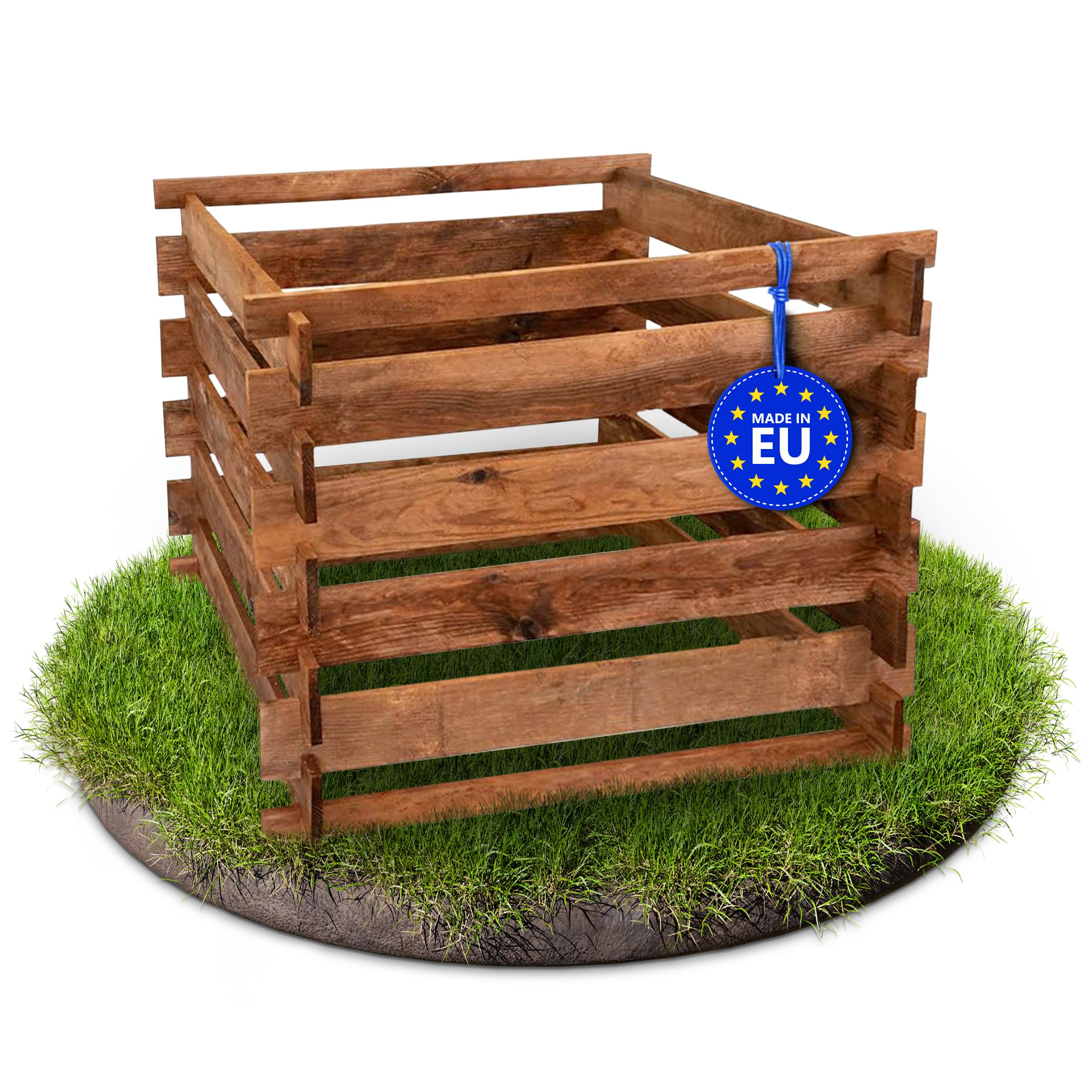 Gartenwelt Riegelsberger Wooden Composter 90 x 90 x H70 cm - Pressure Treated Brown Pinewood with Wooden Pole System