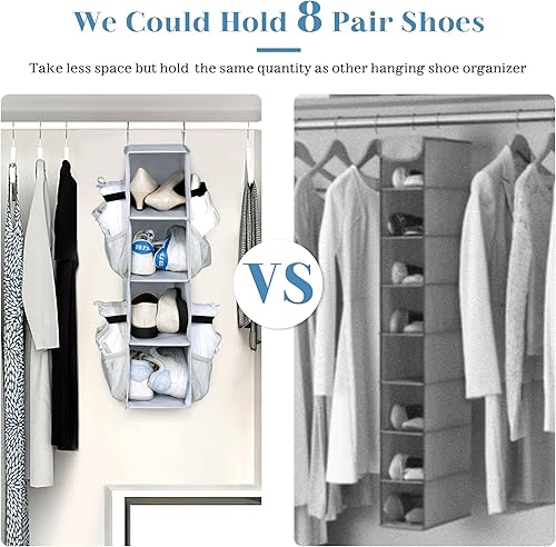 Miniatura 5 de SLEEPING LAMB Organizador de zapatos para armario con 8 bolsillos grandes y profundos y organizador de zapatos corto para colgar en el armario con