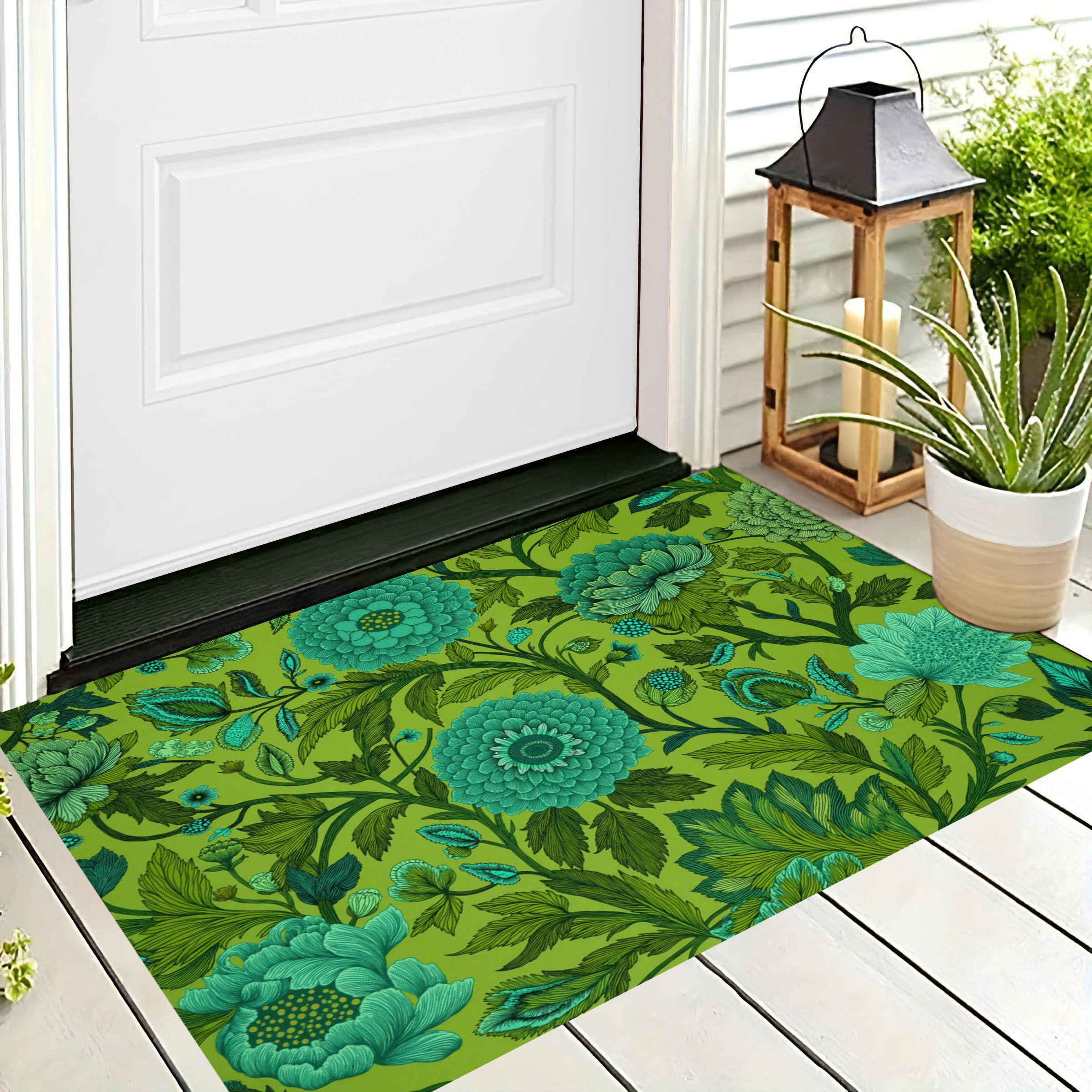 Tapis entree interieur antidérapant et lavable | Paillasson fleurs tropicales poils courts 45x75