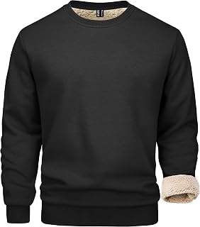 Men's Sherpa Lined Sweatshirts Fleece Pullover Basic Tops Warm Crewneck Winter Underwear