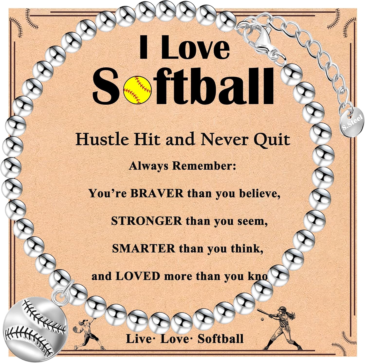 Simple Softball Bracelet for Teens Women, Inspirational Softball Gifts for Daughter, Granddaughter, Niece, Players, Teams, Coach