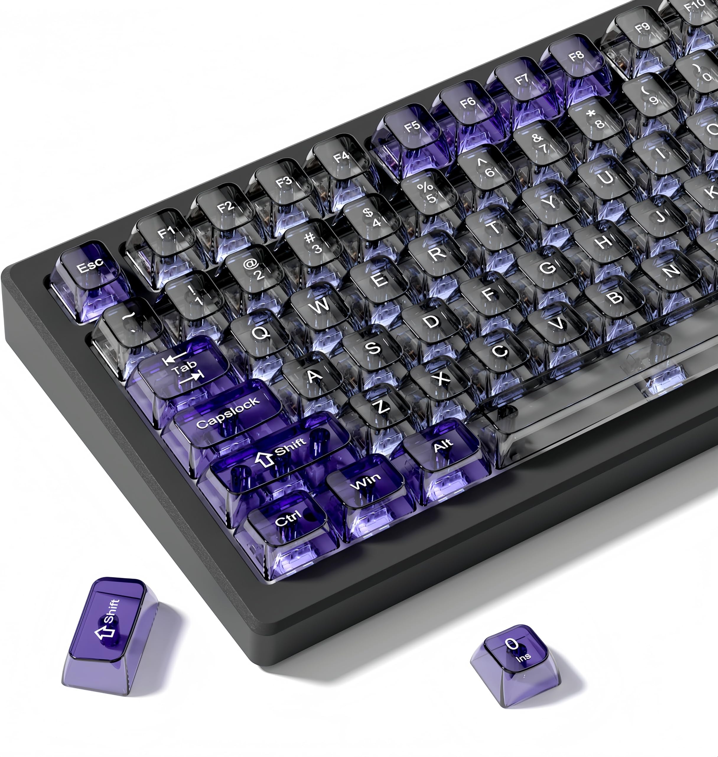 Transparent Black Purple Keycaps,Glossy Jelly Key caps Clear