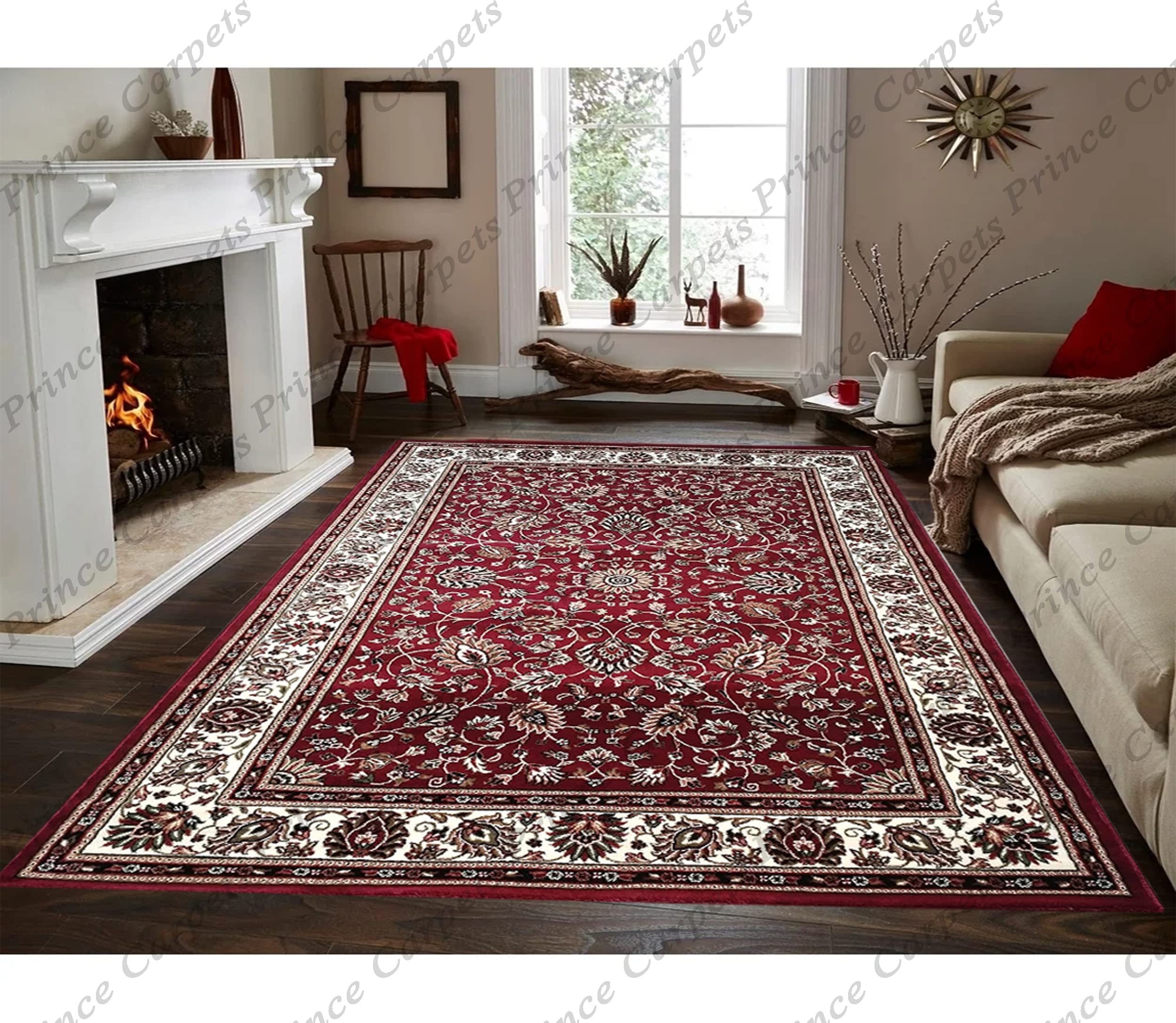 Prince Carpets Kashmiri Supersoft Wool Blend Persian Design Carpet for Living Room Bedroom Drawing Room Hall Anti Slip Backing Thick Washable Carpet Maroon Color 6 x 9 feet