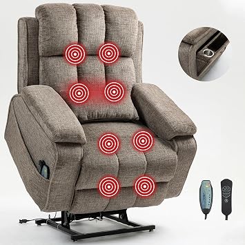 Lift Recliner Chairs for Elderly, Lumbar Power Lift Chair with Heat and Massage, 180 Lay Flat Recliner with Extended Footrest, USB & Type-C Ports and Side Storage for Big Man 400lbs Sleeping