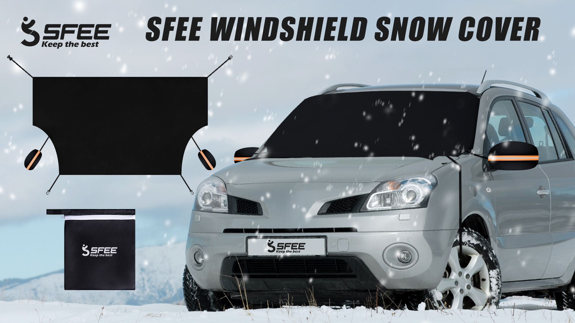 Housse Pare-brise Voiture Avec Aimants - 145x110 Cm, 9 Aimants + 2 Sangles, Protection Neige/glace/soleil 4 Saisons