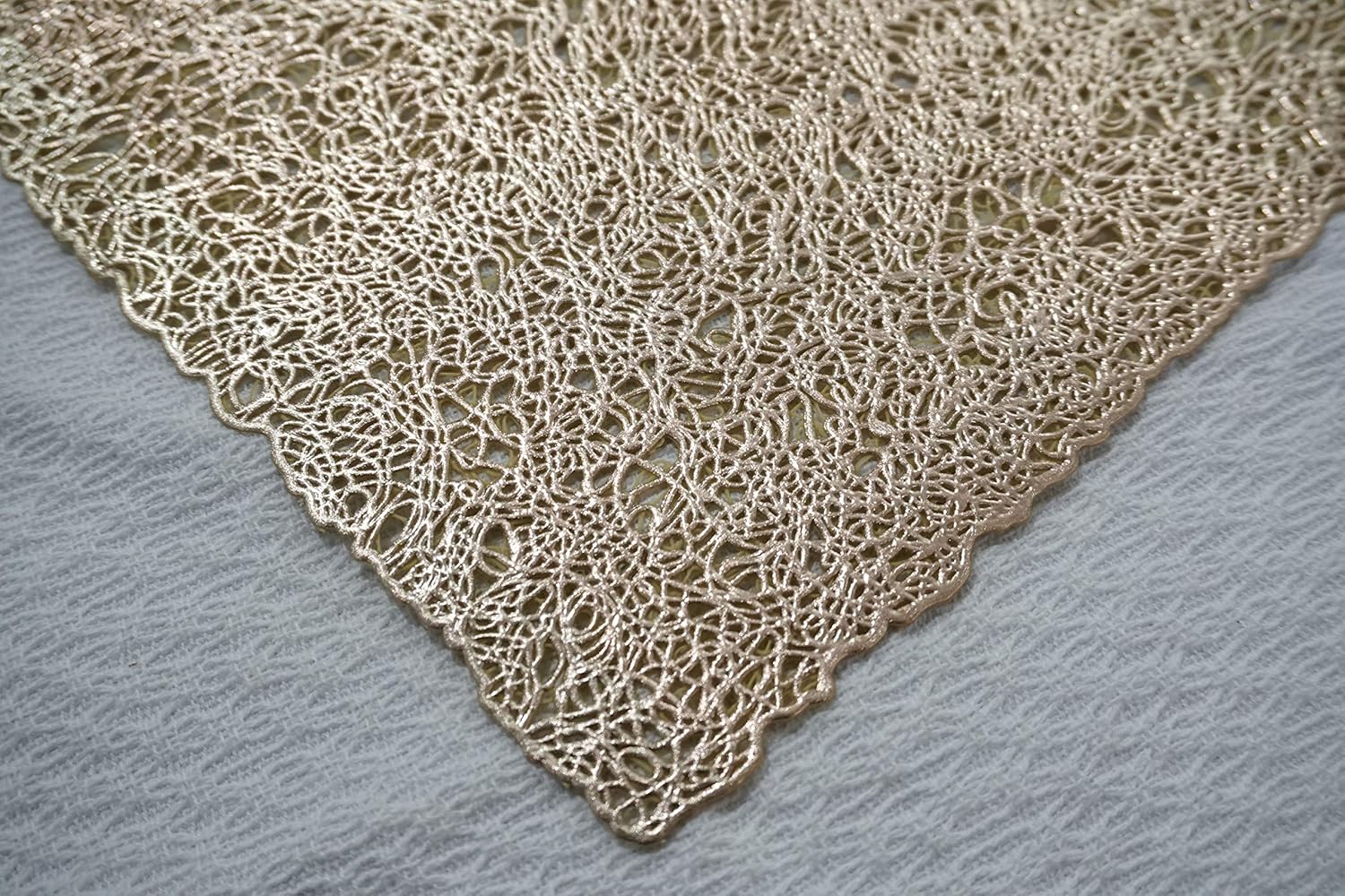 Dainty Home Gold Lacey Rectangle Vinyl Placemats - Heat Resistant, Non-Slip, Easy Clean - 12"x18" Set of 4 - Perfect for Stylish, Modern Homes