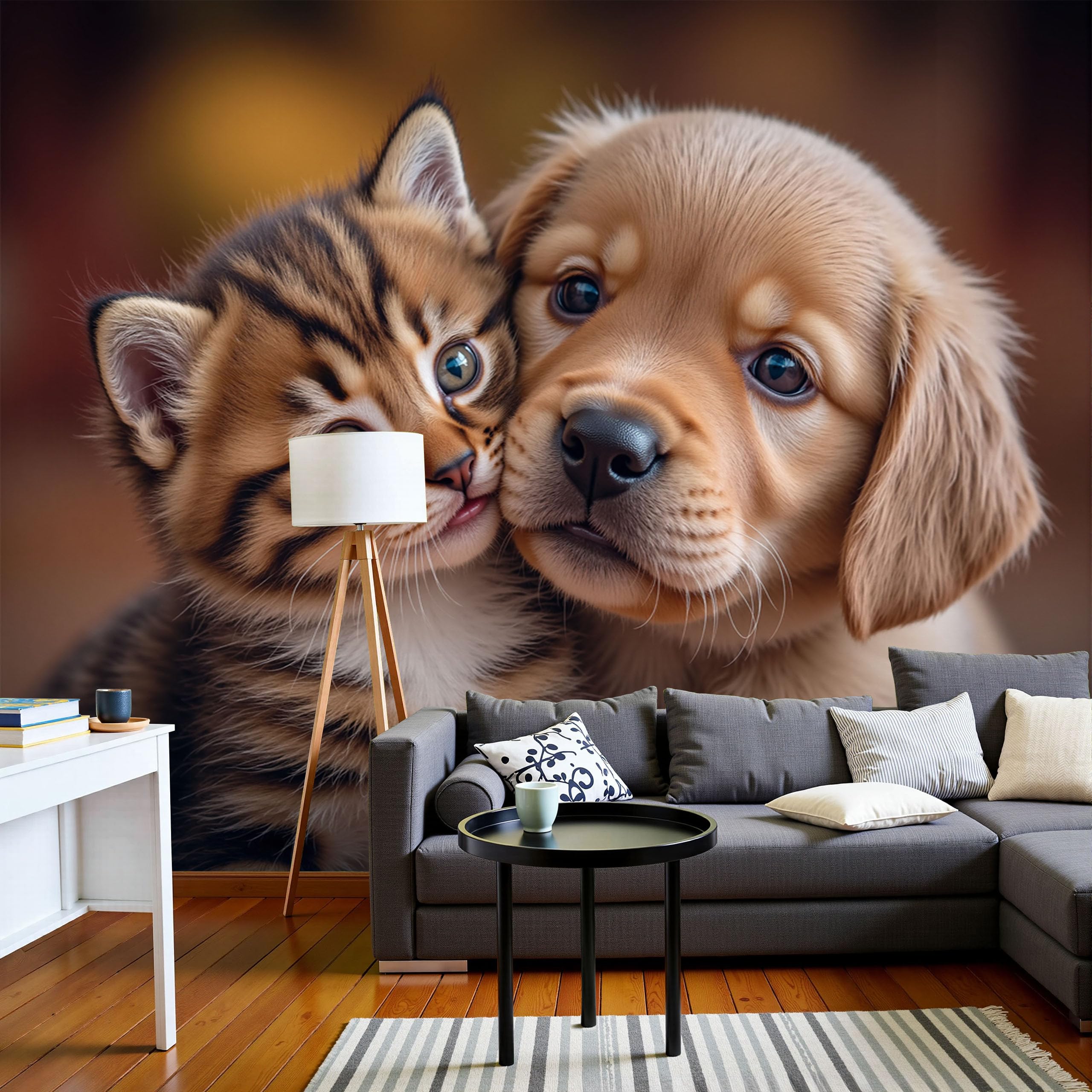 Papier peint panoramique chat golden retriever marron tapisserie photo géante 400x280