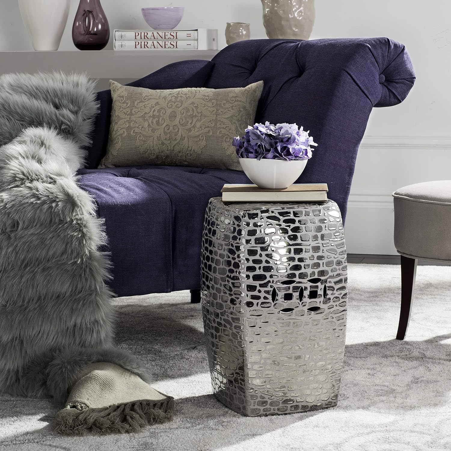 Safavieh Jasmine Glazed Ceramic Decorative Garden Stool, Silver