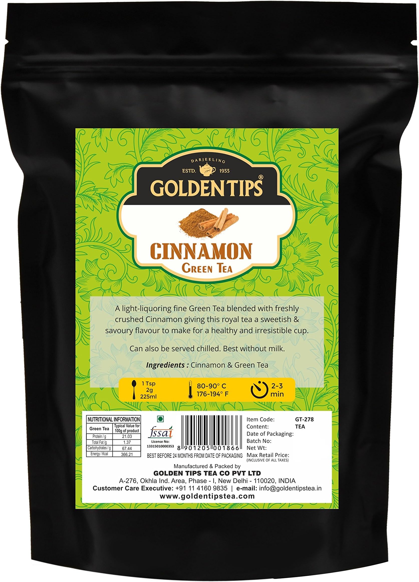 Green Tea with Cinnamon,Detox & Immunity Boost, Antioxidant-Rich, Metabolism Support & Digestion Aid (100 Gram, 50 Cups)